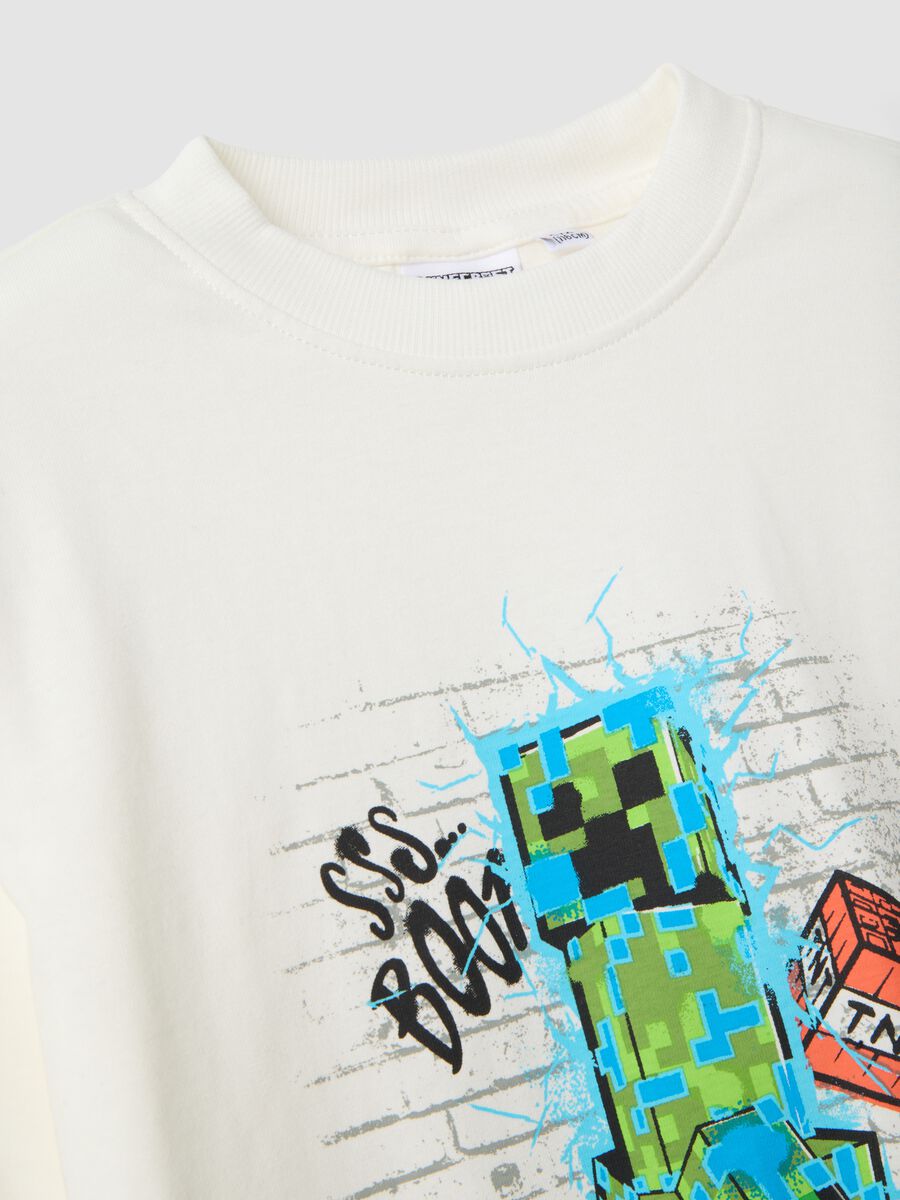 White crew-neck pure cotton T-shirt with Minecraft print_2