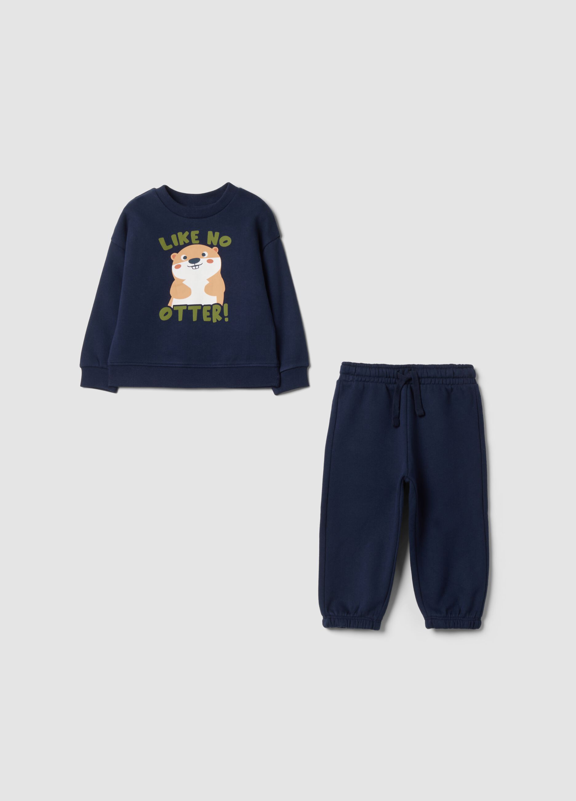 Completo jogging blu in puro cotone over fit con animaletto
