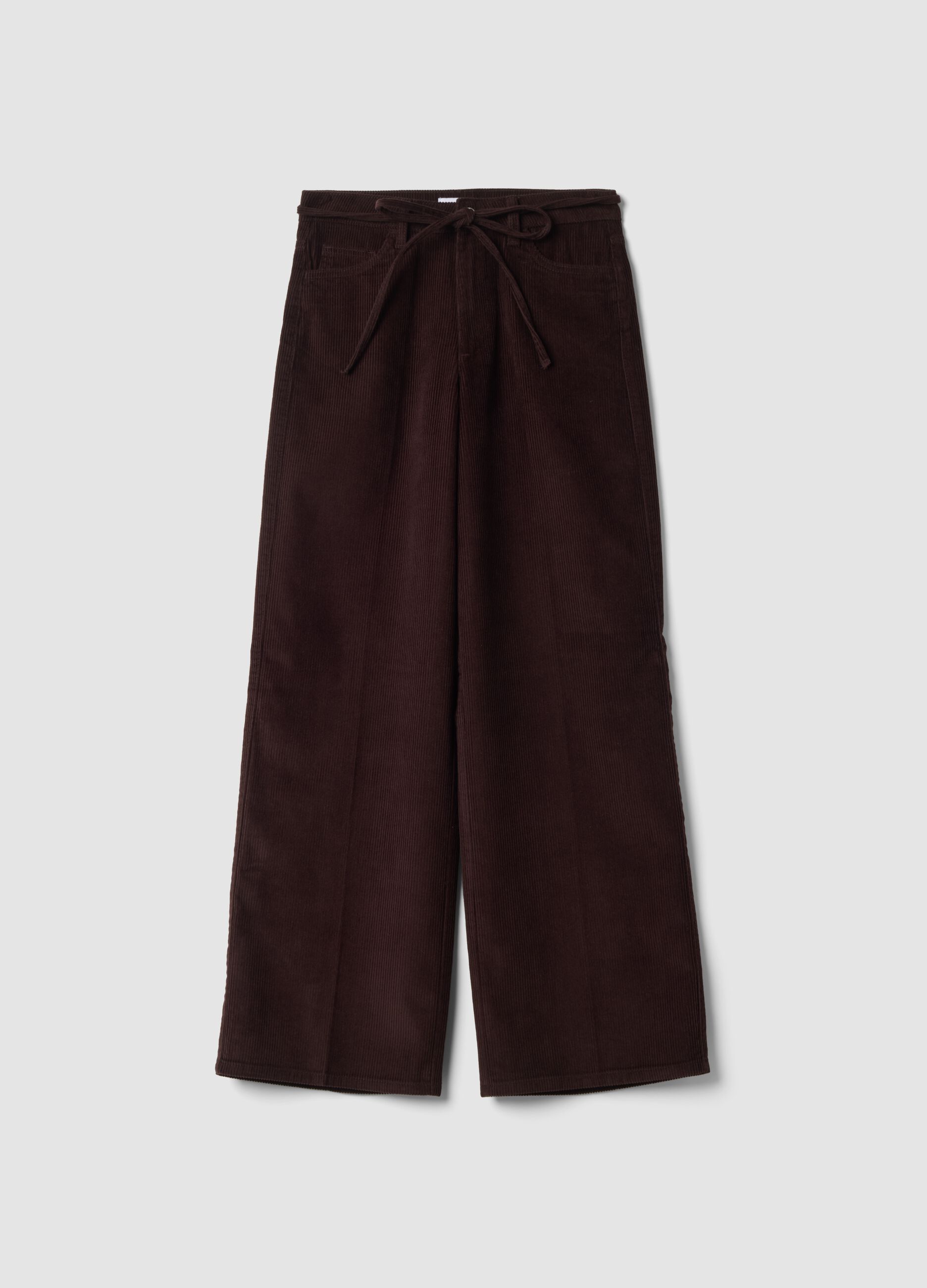 Brown pure cotton corduroy wide-leg trousers