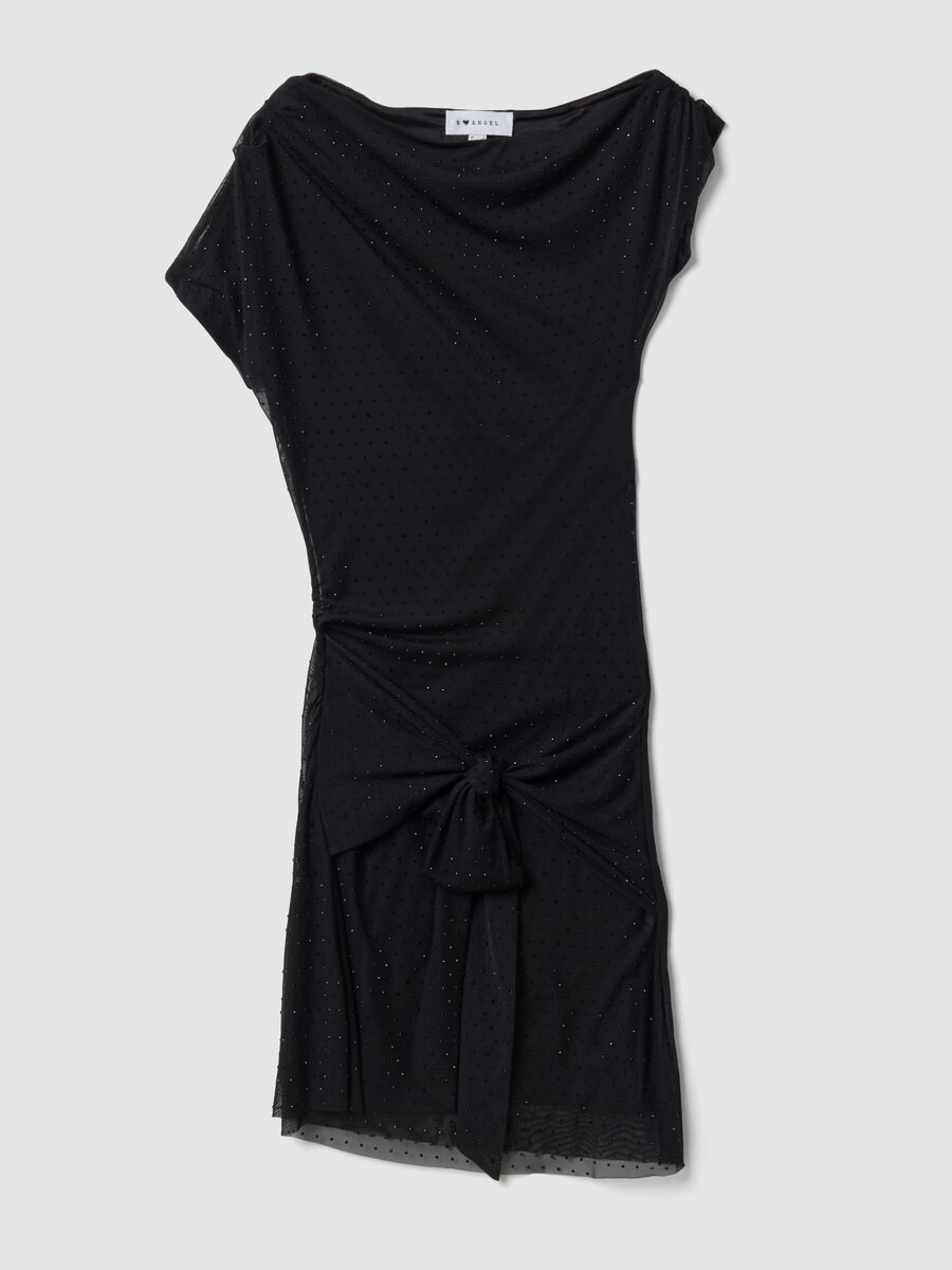 Black stretch-fabric dress with draping, regular fit_0