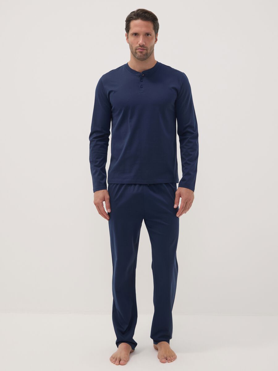 Blue pure organic cotton pyjamas with Henley neckline, regular fit_0