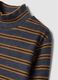 Blue striped stretch-fabric T-shirt with funnel neck_1