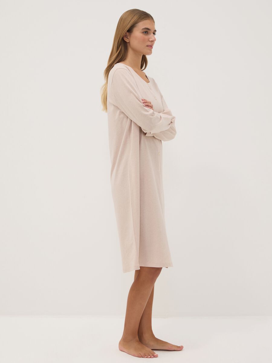 Beige organic cotton-blend jersey nightdress with crew neck_1