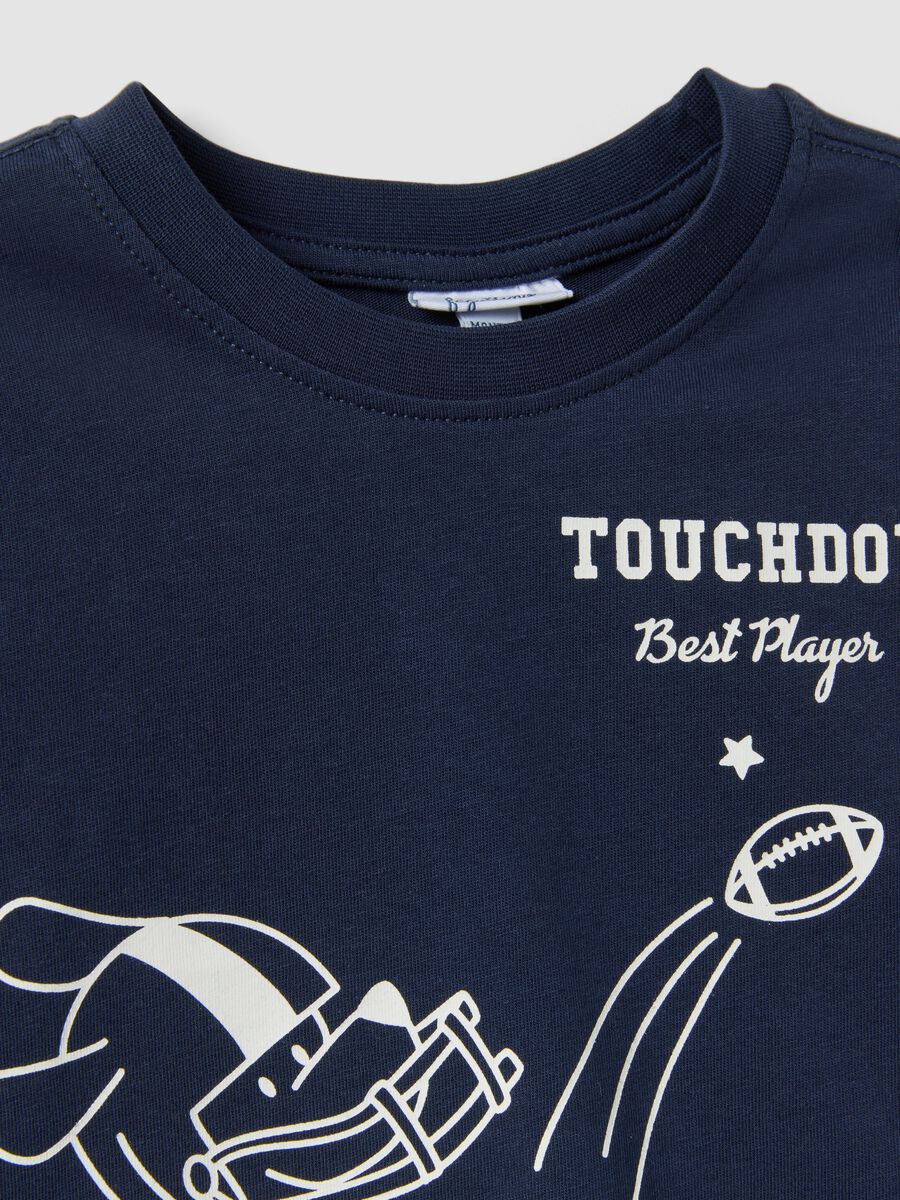 Blue organic cotton T-shirt with collegiate print for baby boy_2