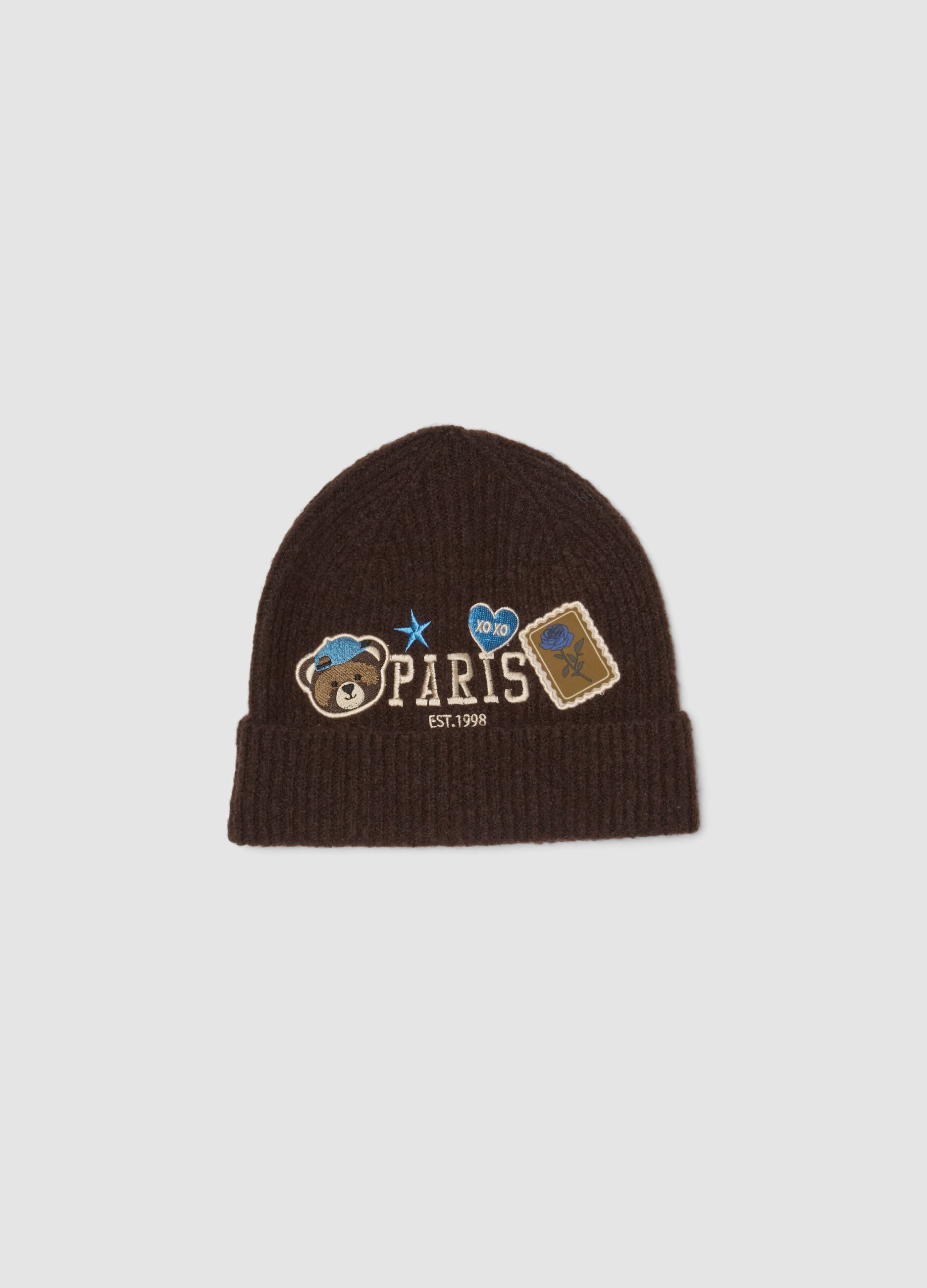 Cappello marrone in lana elasticizzato a coste
