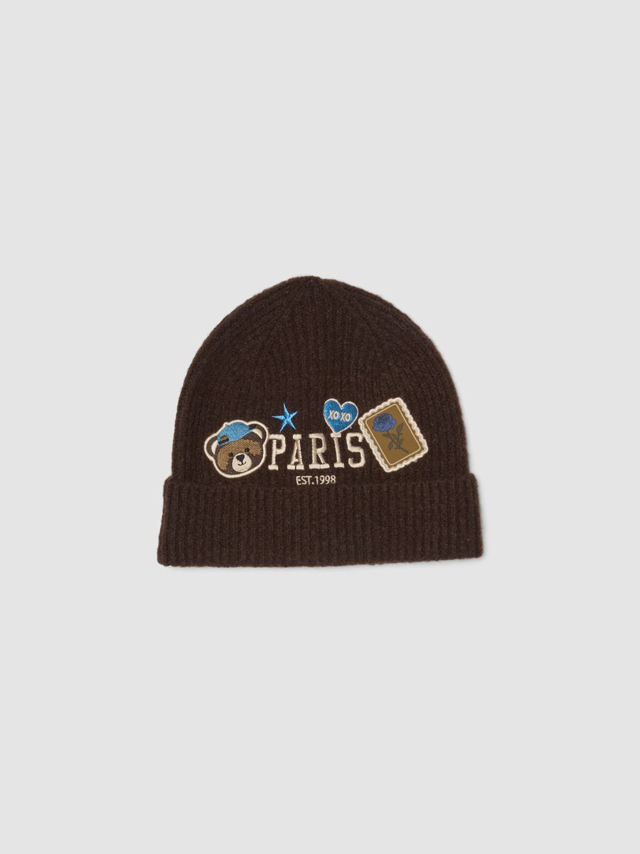 Brown ribbed stretch wool beanie_0