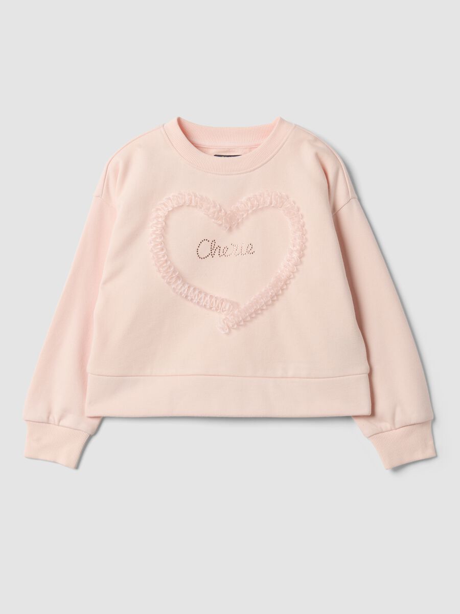 Pink cotton-blend crew-neck sweatshirt with heart_0