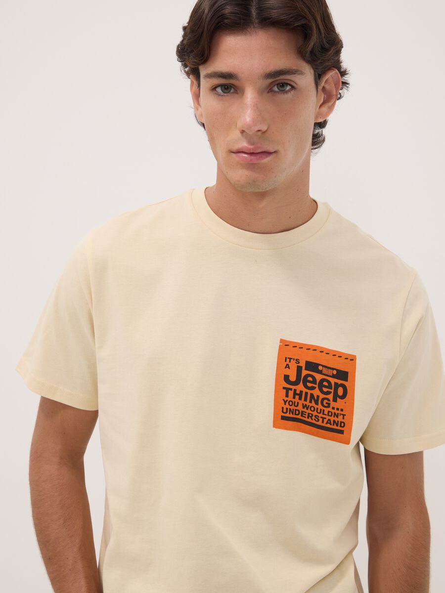 Beige pure cotton crew-neck T-shirt with Jeep print_1