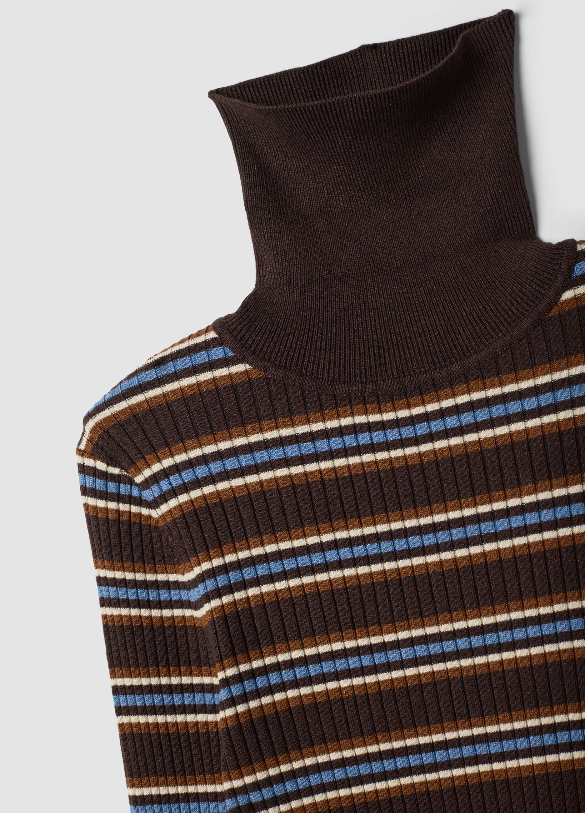 Brown striped fitted viscose-blend crew-neck jumper