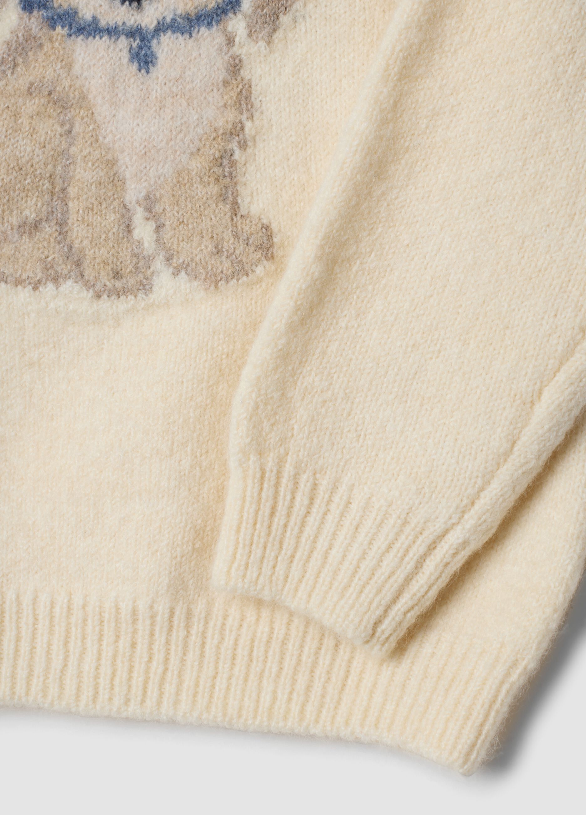 White crew-neck stretch jersey top with puppy print