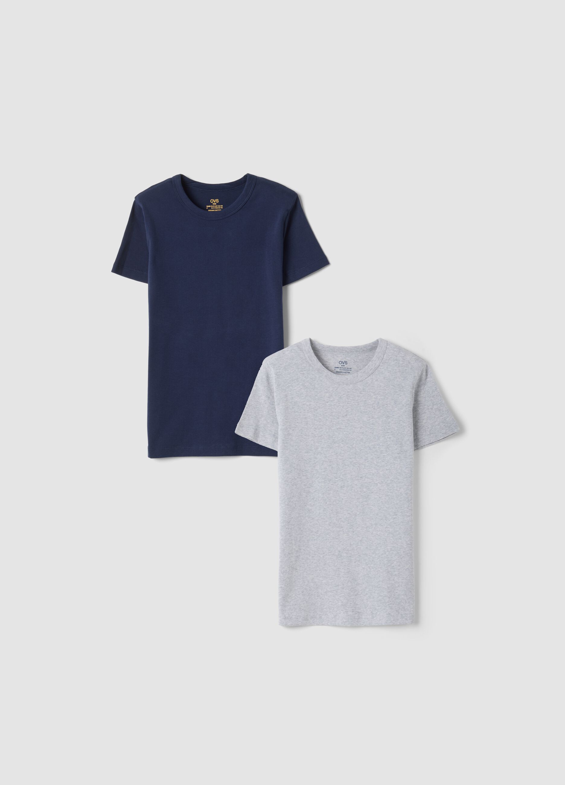 Bipack t-shirt blu e grigio in puro cotone organico girocollo