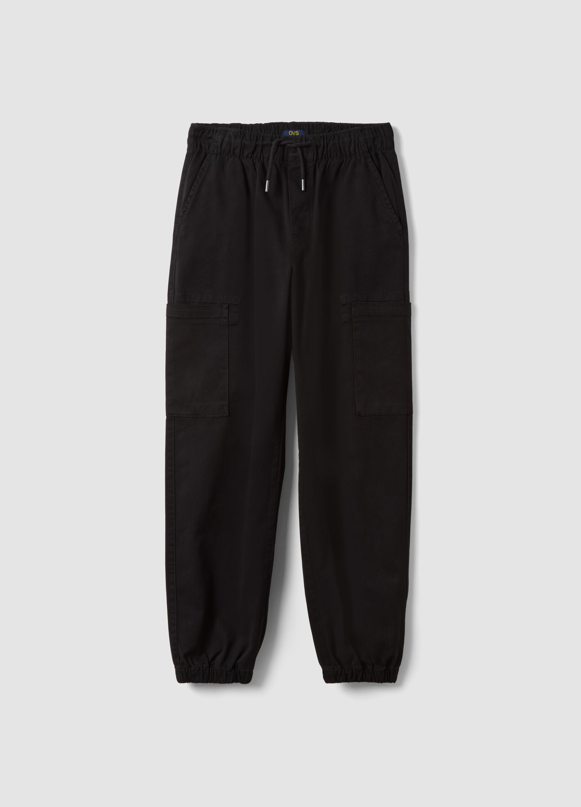 Jogger cargo neri in cotone elasticizzato