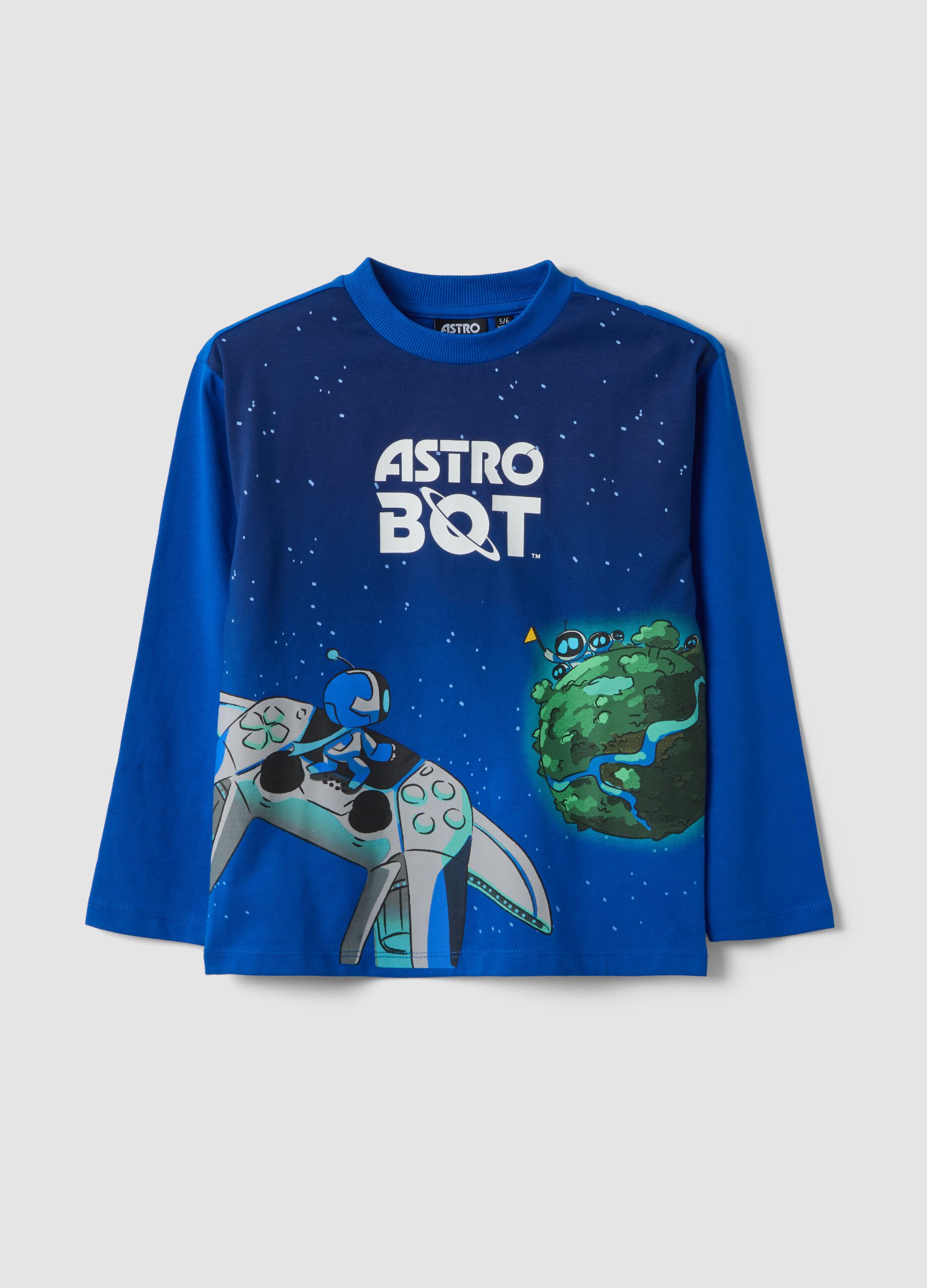 Blue pure cotton Astro Bot print T-shirt, relaxed fit