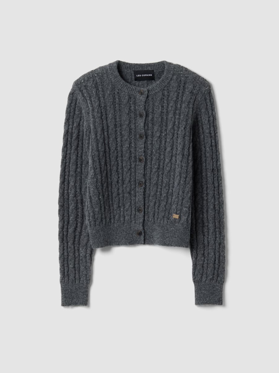 Grey wool-blend cable-knit cardigan_0