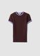Brown stretch cotton fitted T-shirt with contrast trims_0