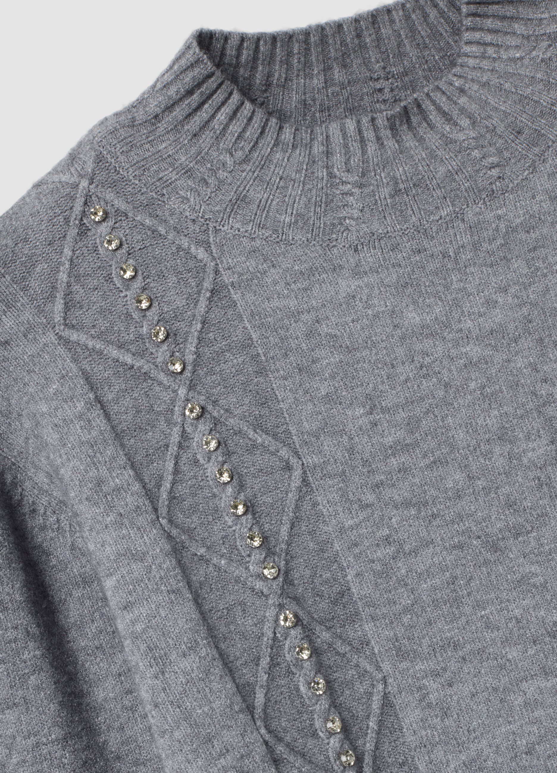 Grey viscose-blend jumper with ribbed high neck, regular fit