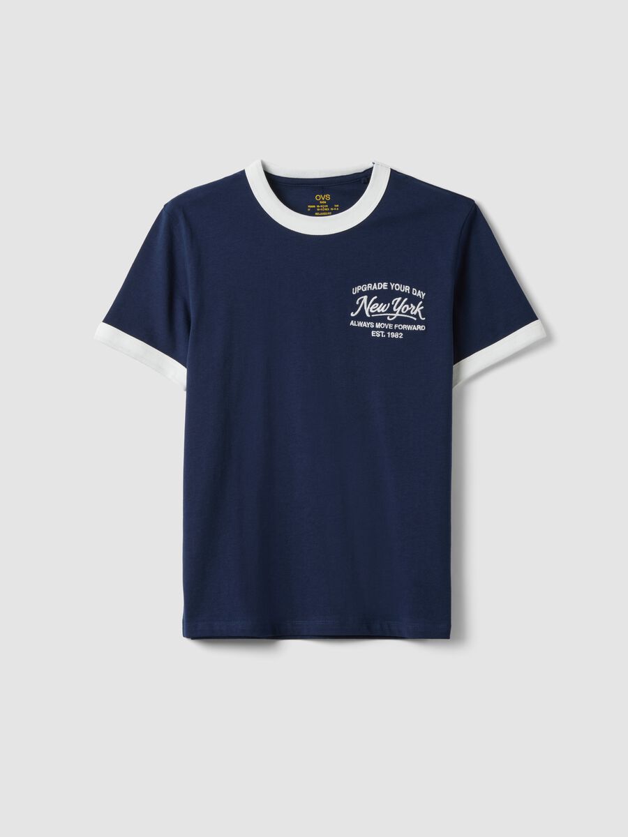 Blue organic cotton T-shirt with print, relaxed fit for boys_3