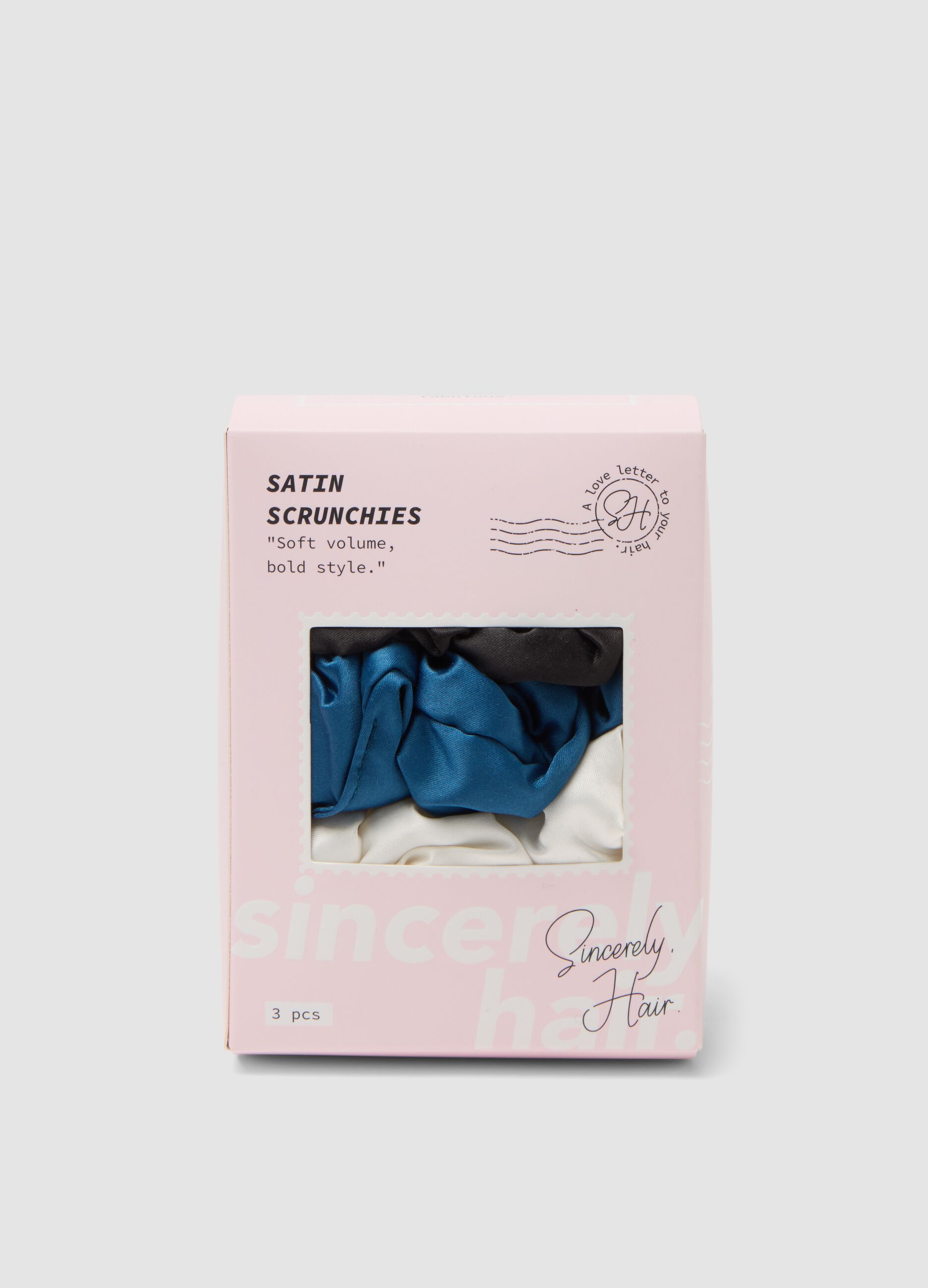 SINCERELY HAIR ربطات شعر ساتان طقم 3 قطع أسود&ndash;أزرق&ndash;أبيض