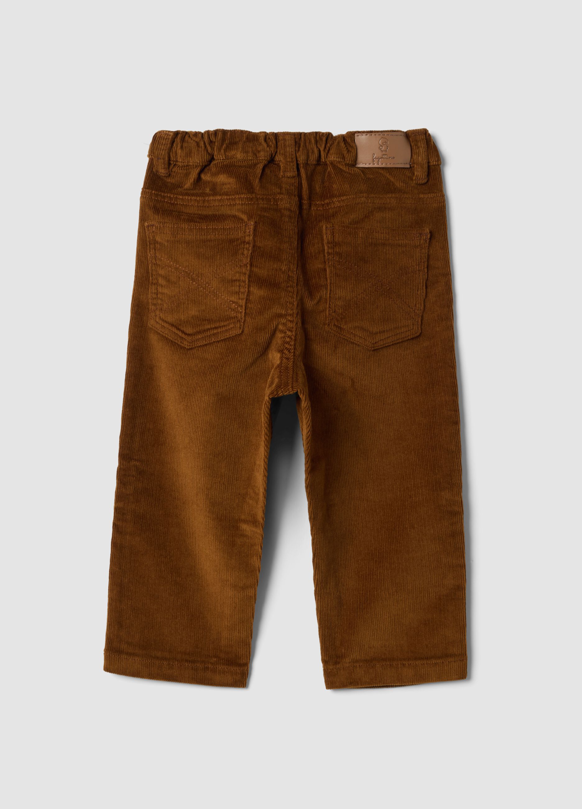 Pantaloni marroni in cotone elasticizzato a coste
