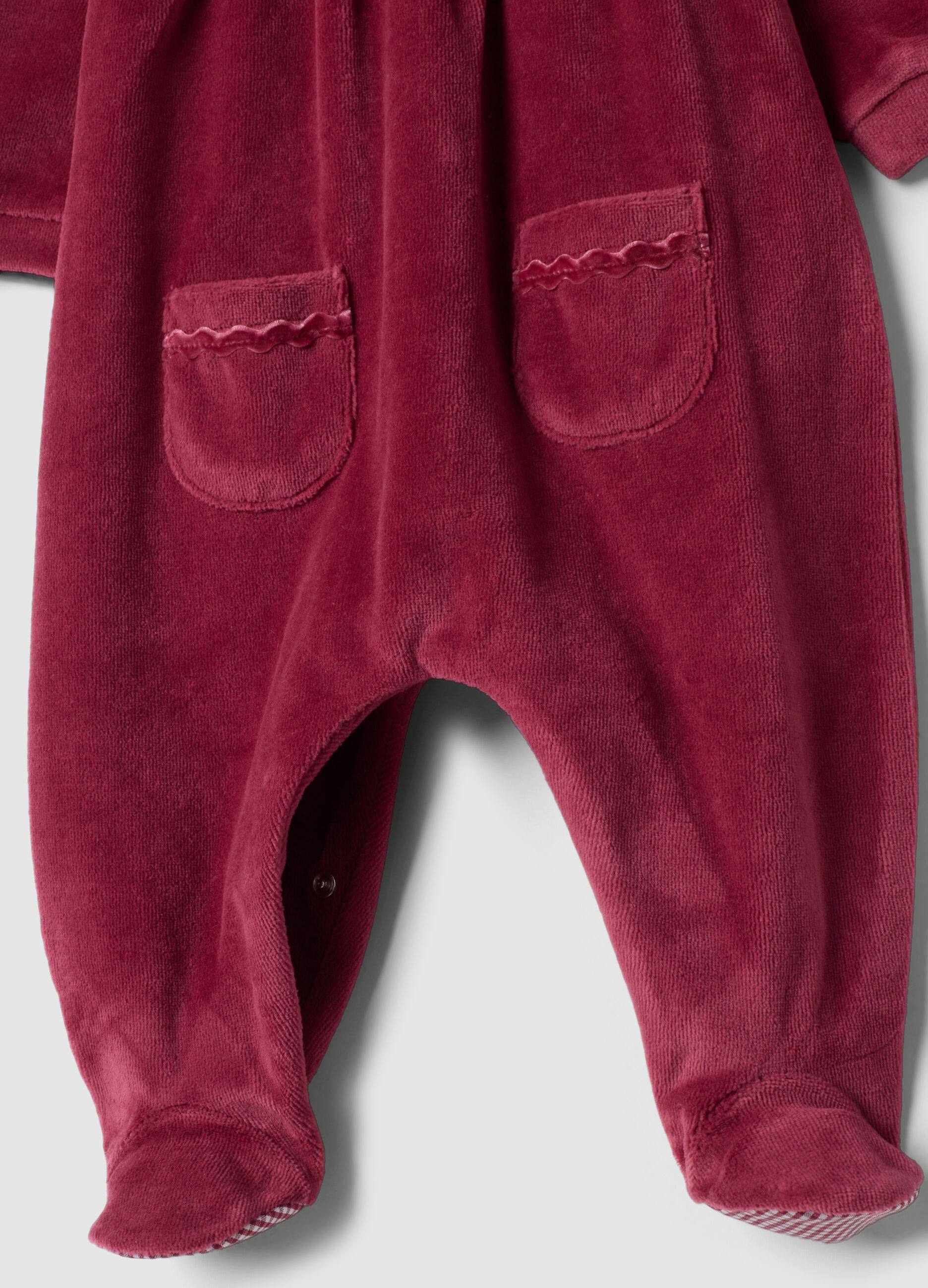 Tutina rossa in misto cotone organico con colletto a volant