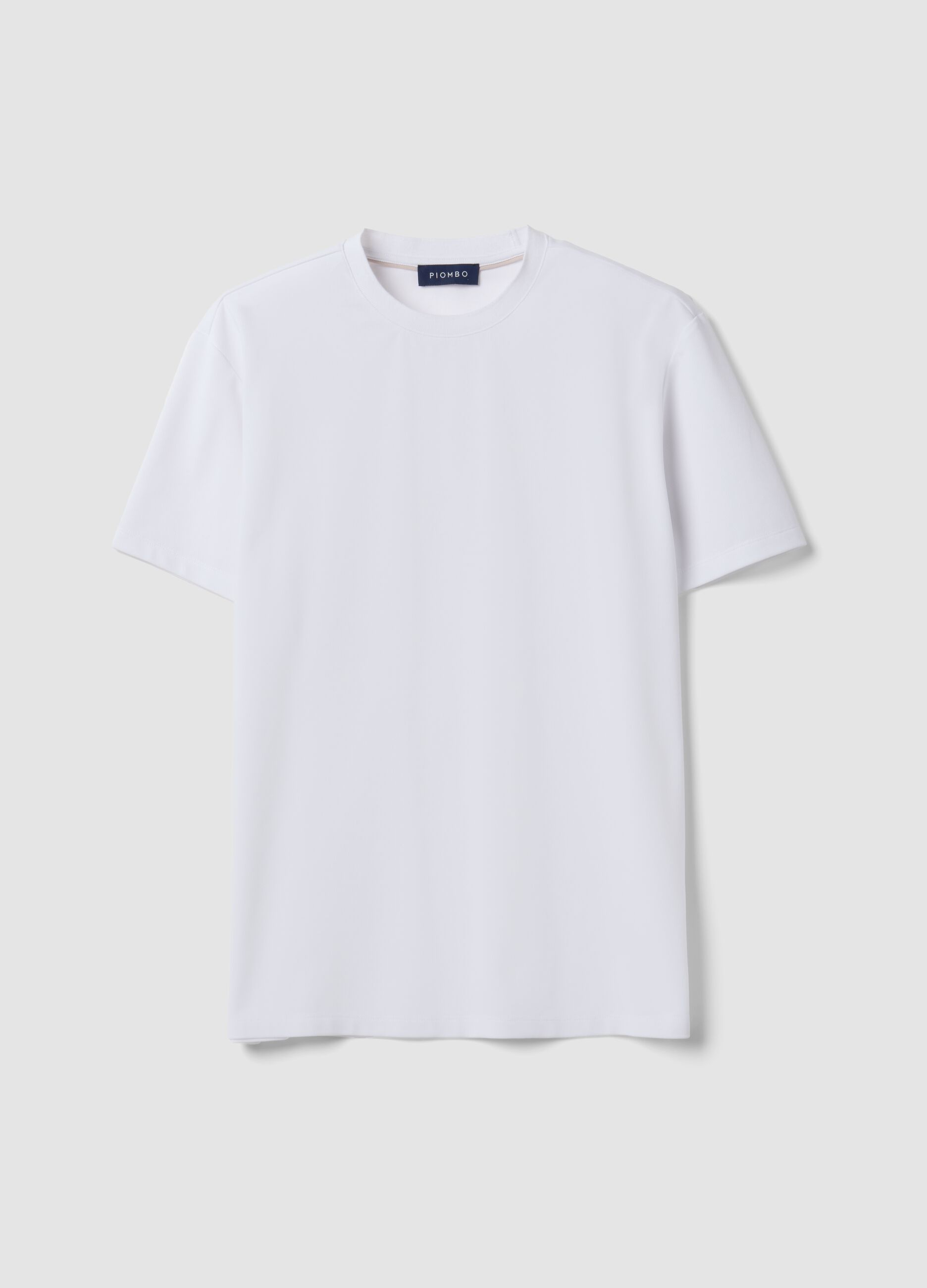 تيشيرت أبيض بقصّة عادية من مزيج قطن بيكيه مطاطي، Easy Dry