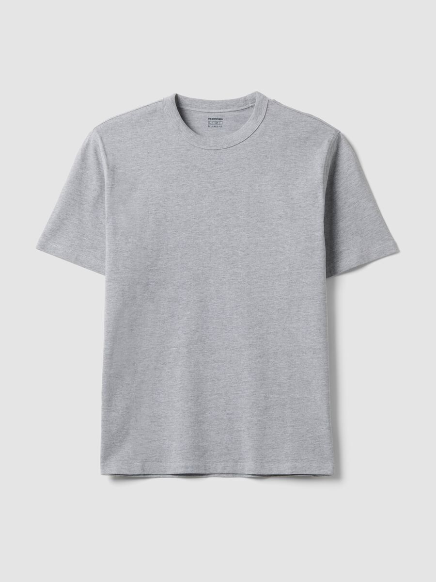 Grey pure cotton crew-neck T-shirt, relaxed fit_0