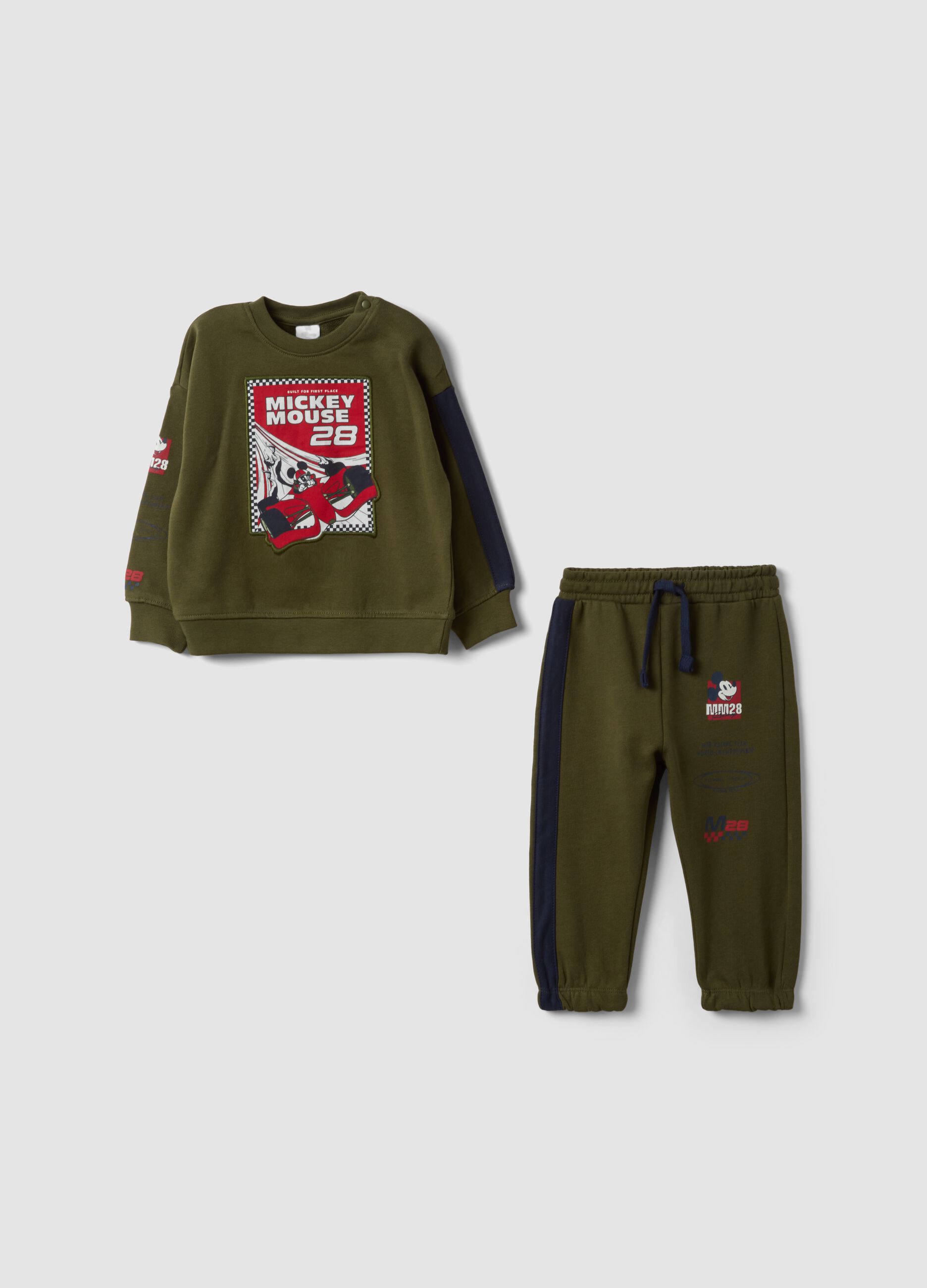 Completo jogging verde in puro cotone con stampa Mickey