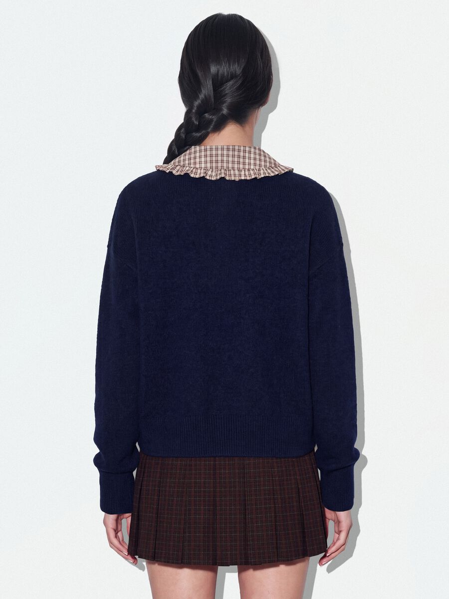 Maglia blu in viscosa elasticizzata girocollo jacquard_3