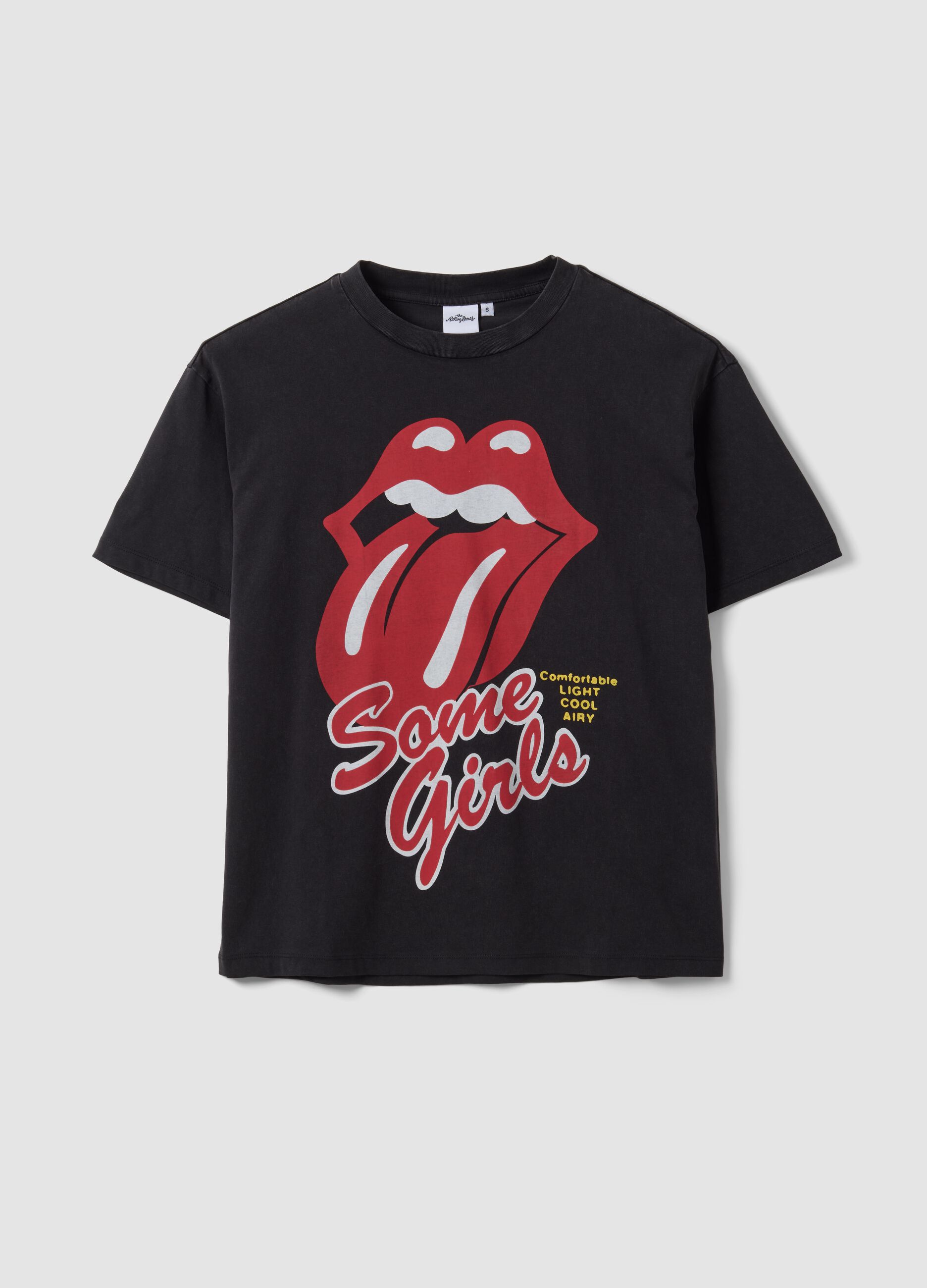 Black pure cotton T-shirt with The Rolling Stones print