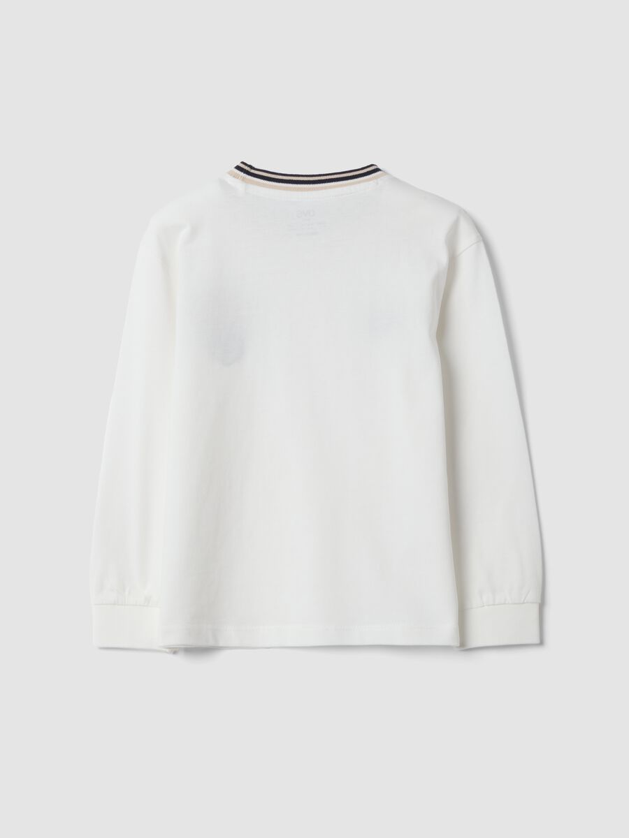 White pure cotton T-shirt with striped crew neck_1