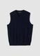 Navy blue pure merino wool gilet with deep V-neck, regular fit_0