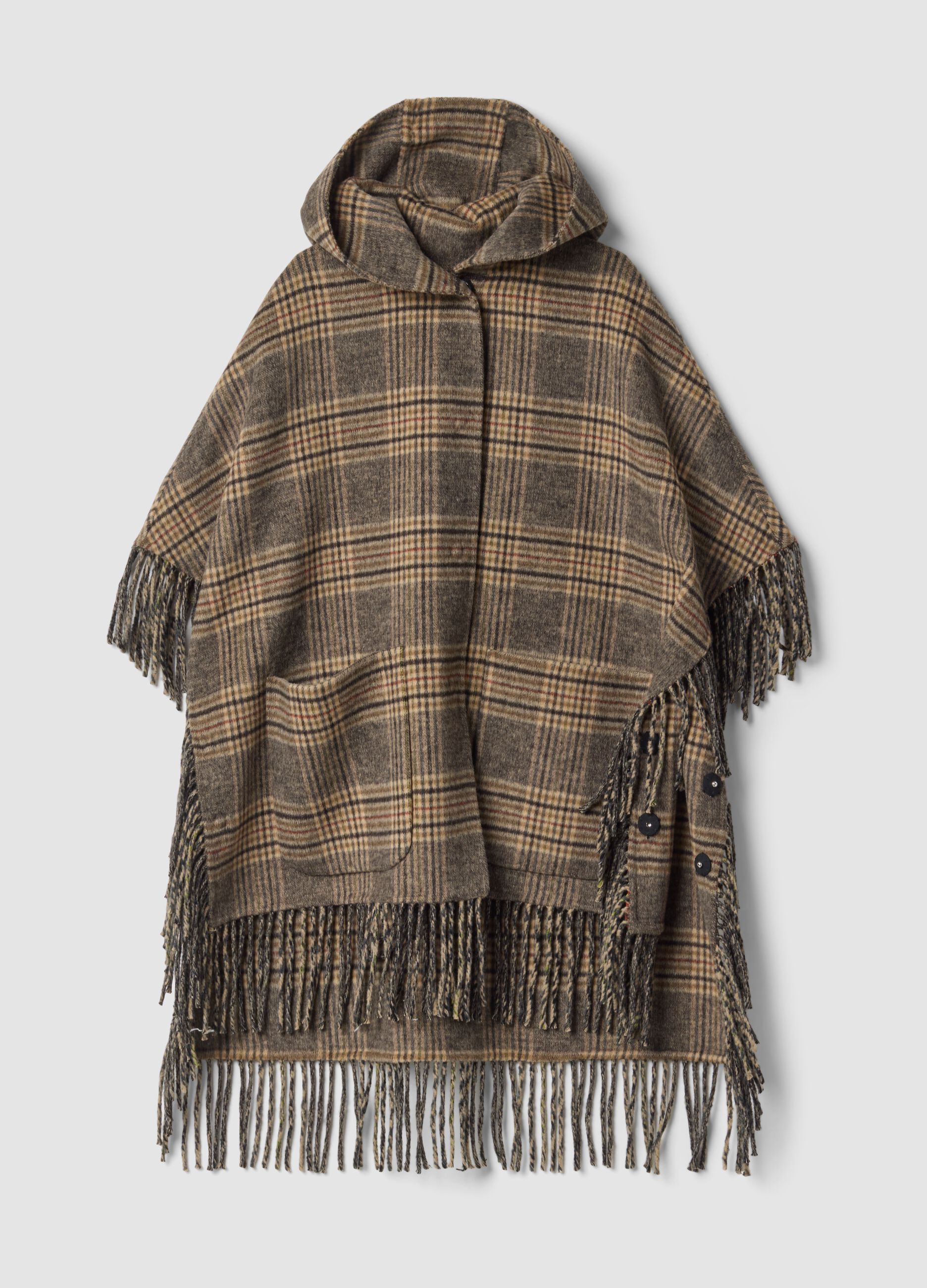 كاب بني بنقشة المربعات من مزيج الصوف والفسكوز مع شراريب