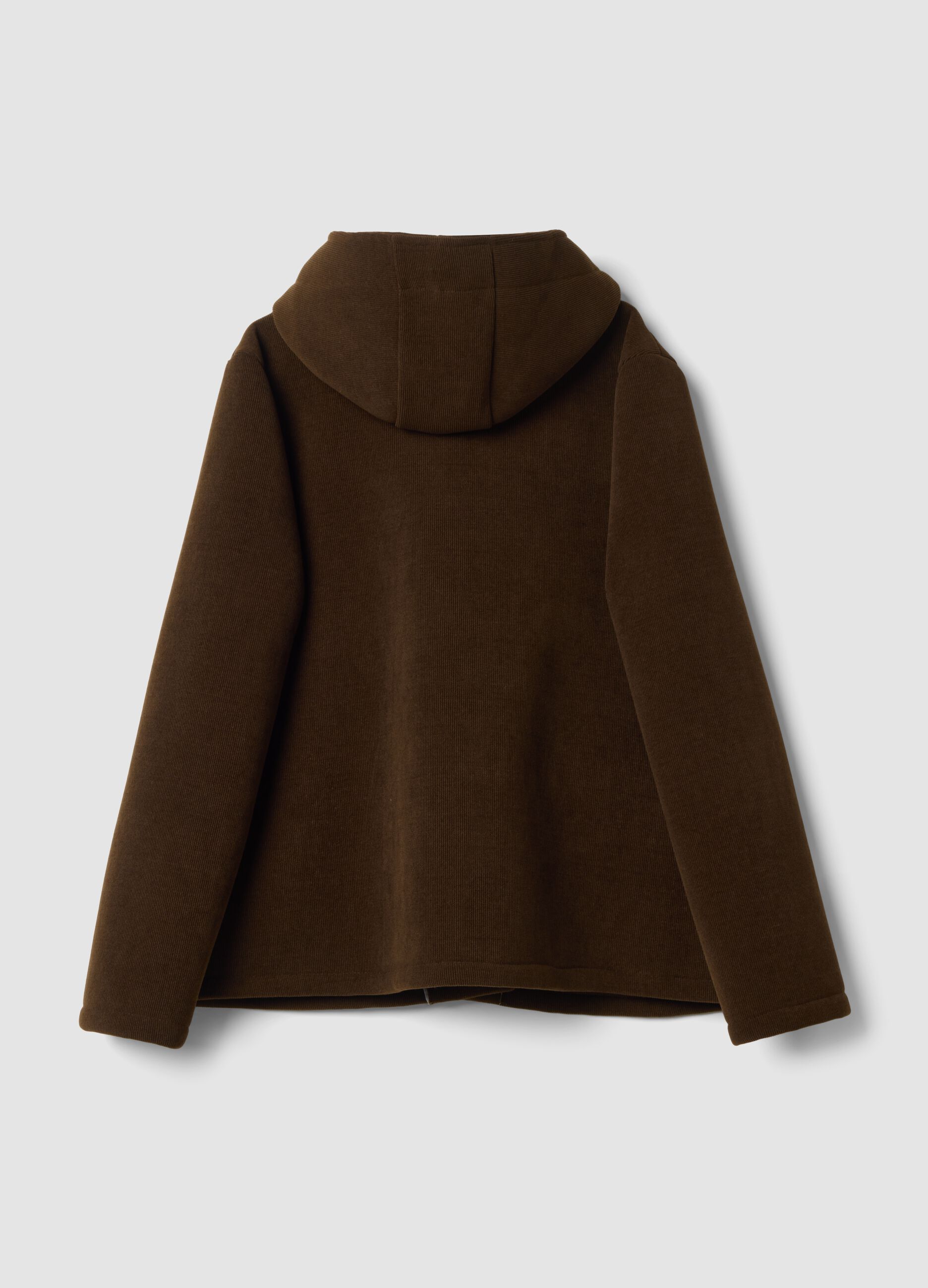 Brown hooded coat in stretch viscose, regular fit
