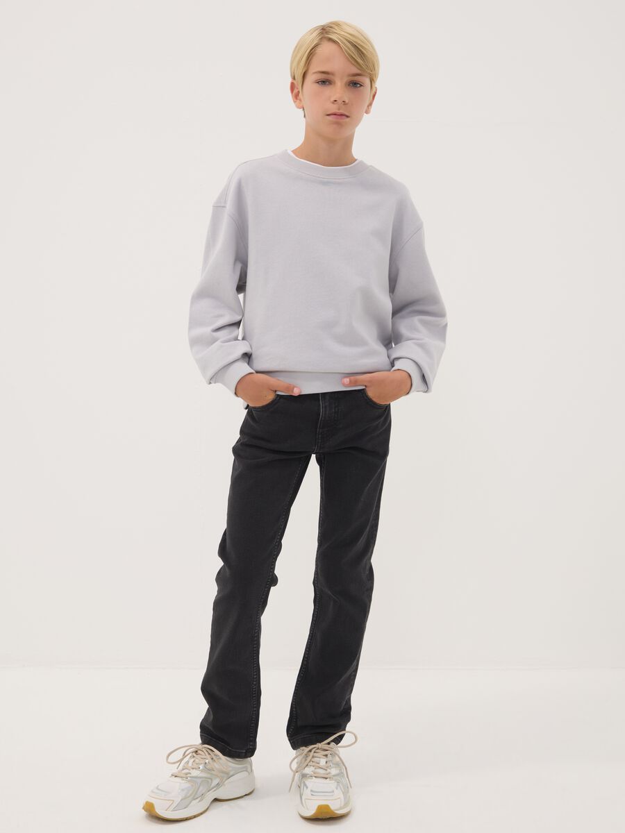 Boys&rsquo; black denim stretch-cotton jeans, regular fit_0
