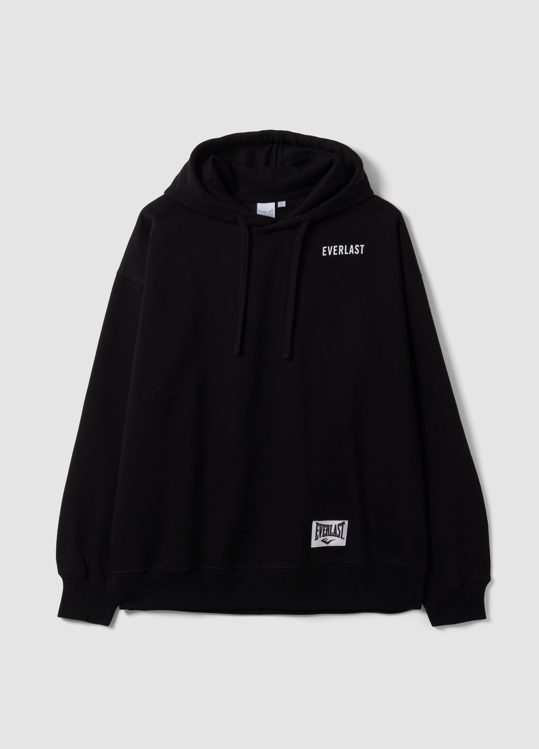 Black cotton-blend hoodie with logo