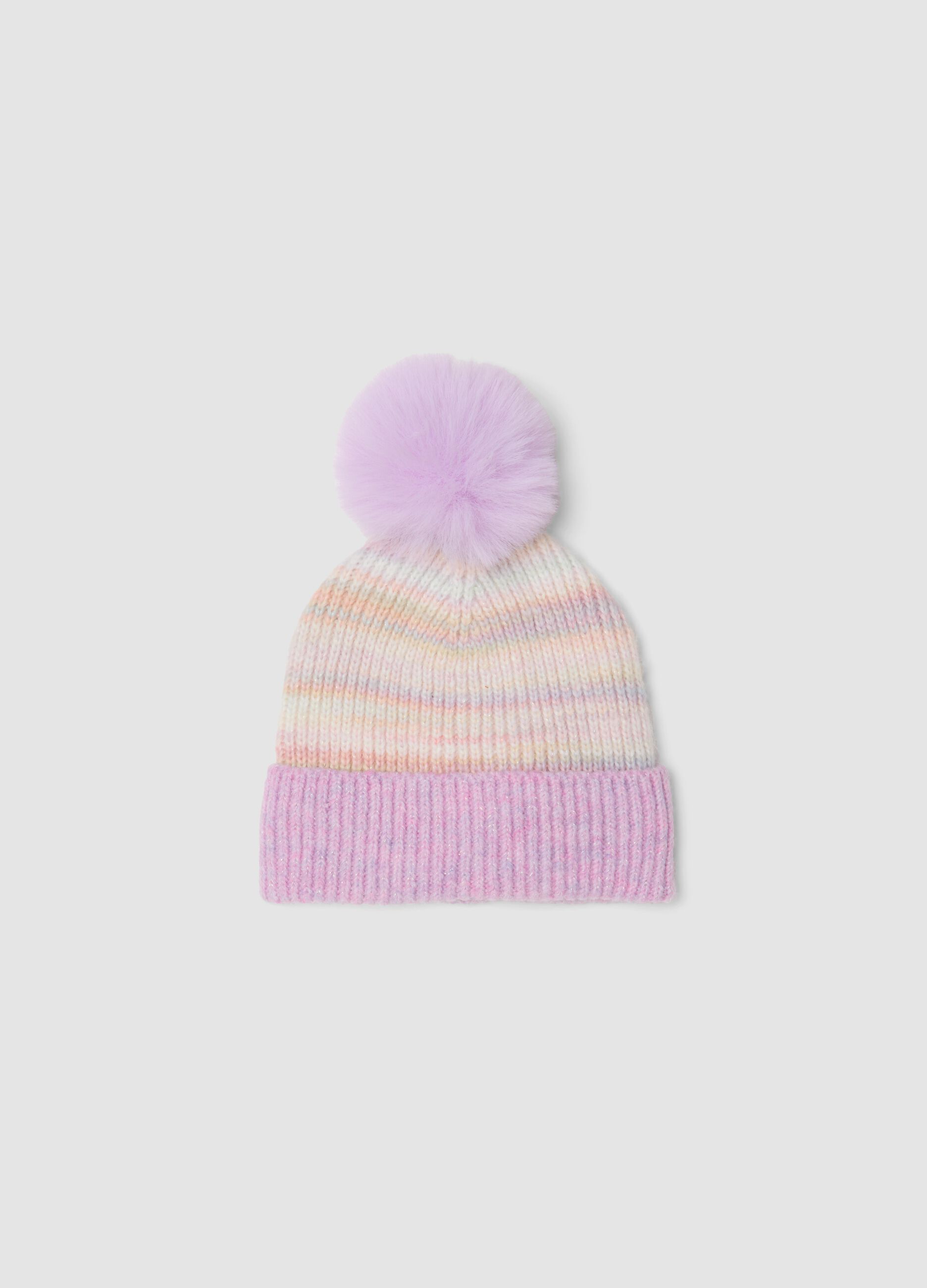 Multicolour patterned hat with pom-pom