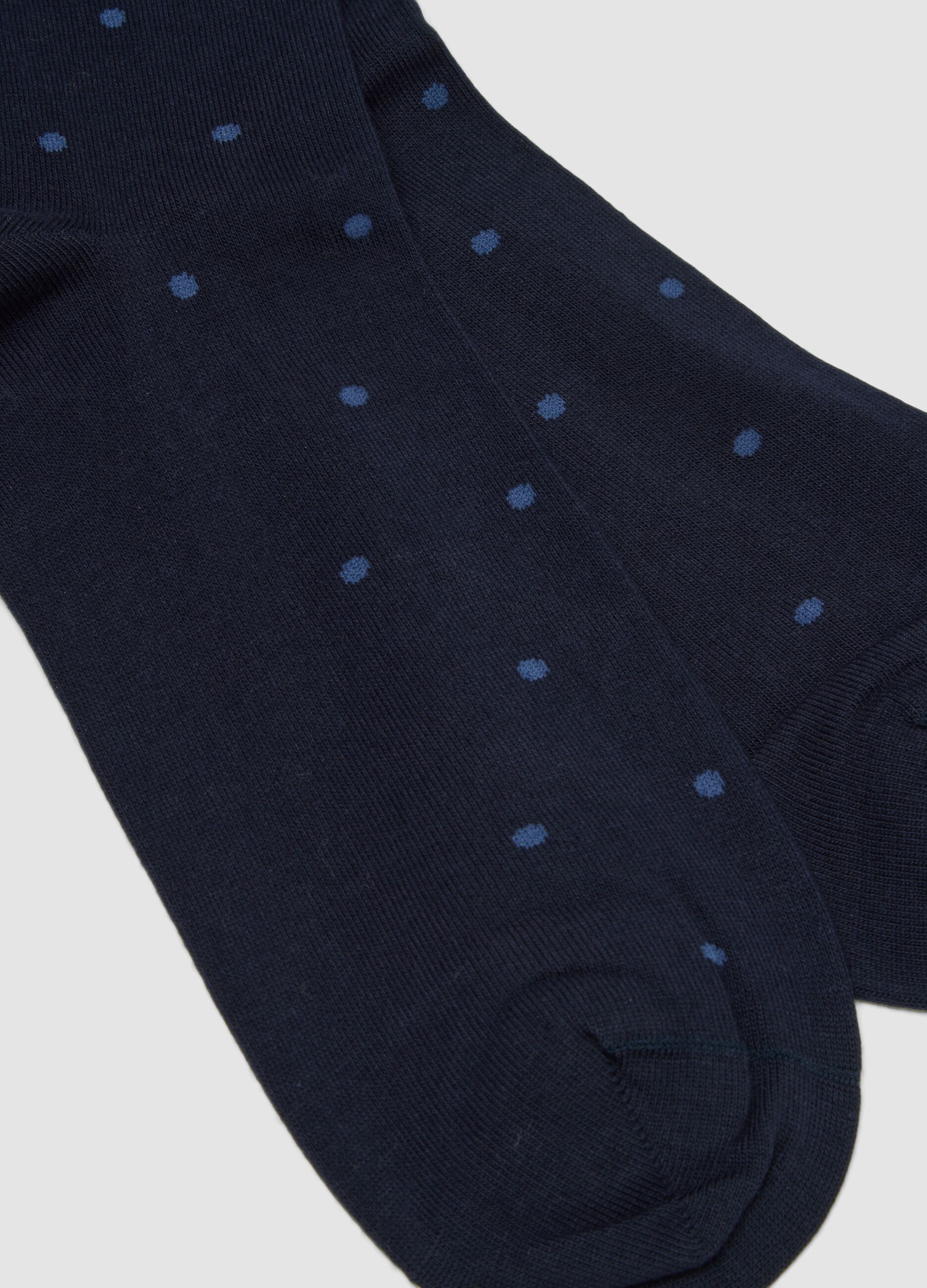 Blue stretch cotton long socks with polka dots