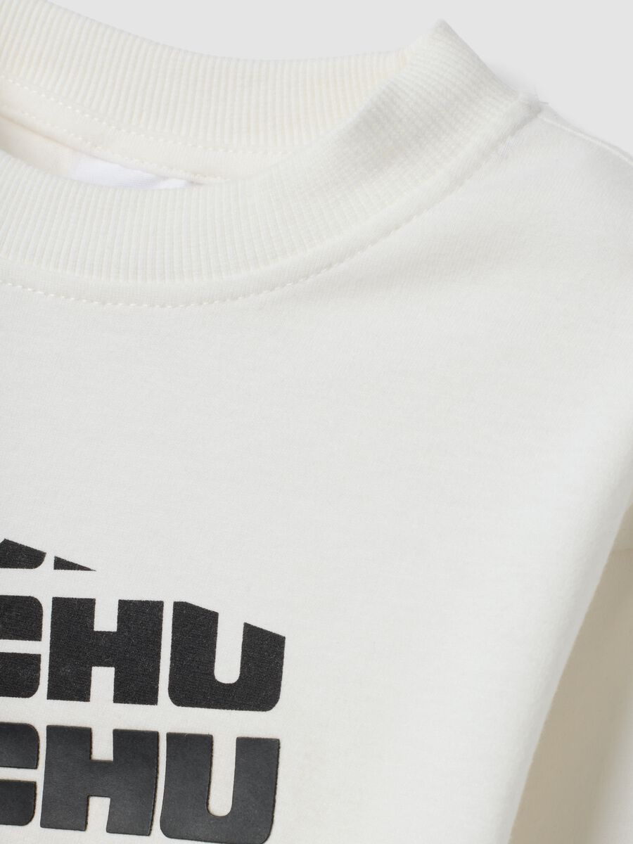Cream White Pure Cotton T-shirt with Pikachu Print, Regular Fit_3
