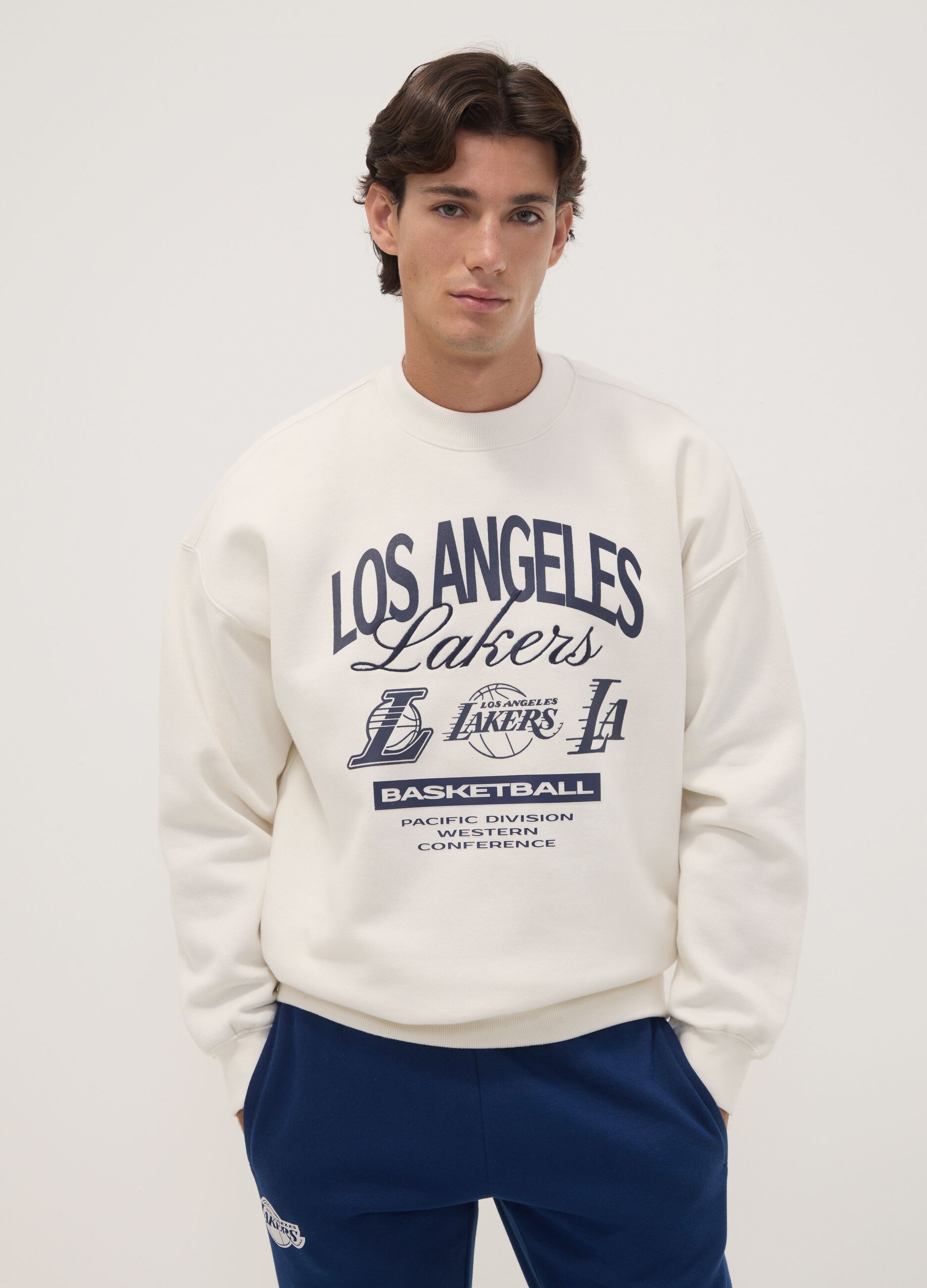 White cotton-blend sweatshirt with Lakers print