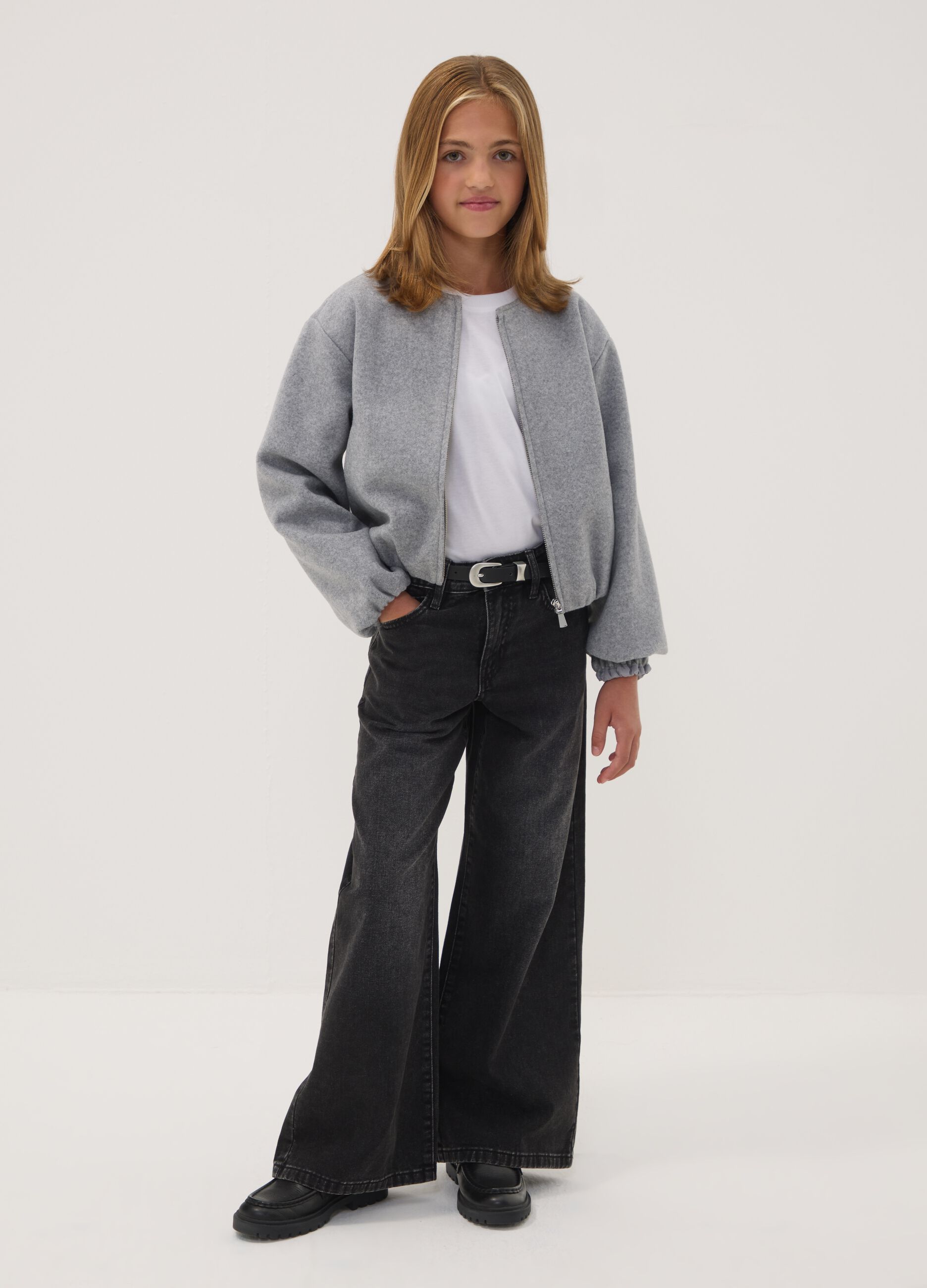 Girls&rsquo; black wide-leg jeans in pure cotton
