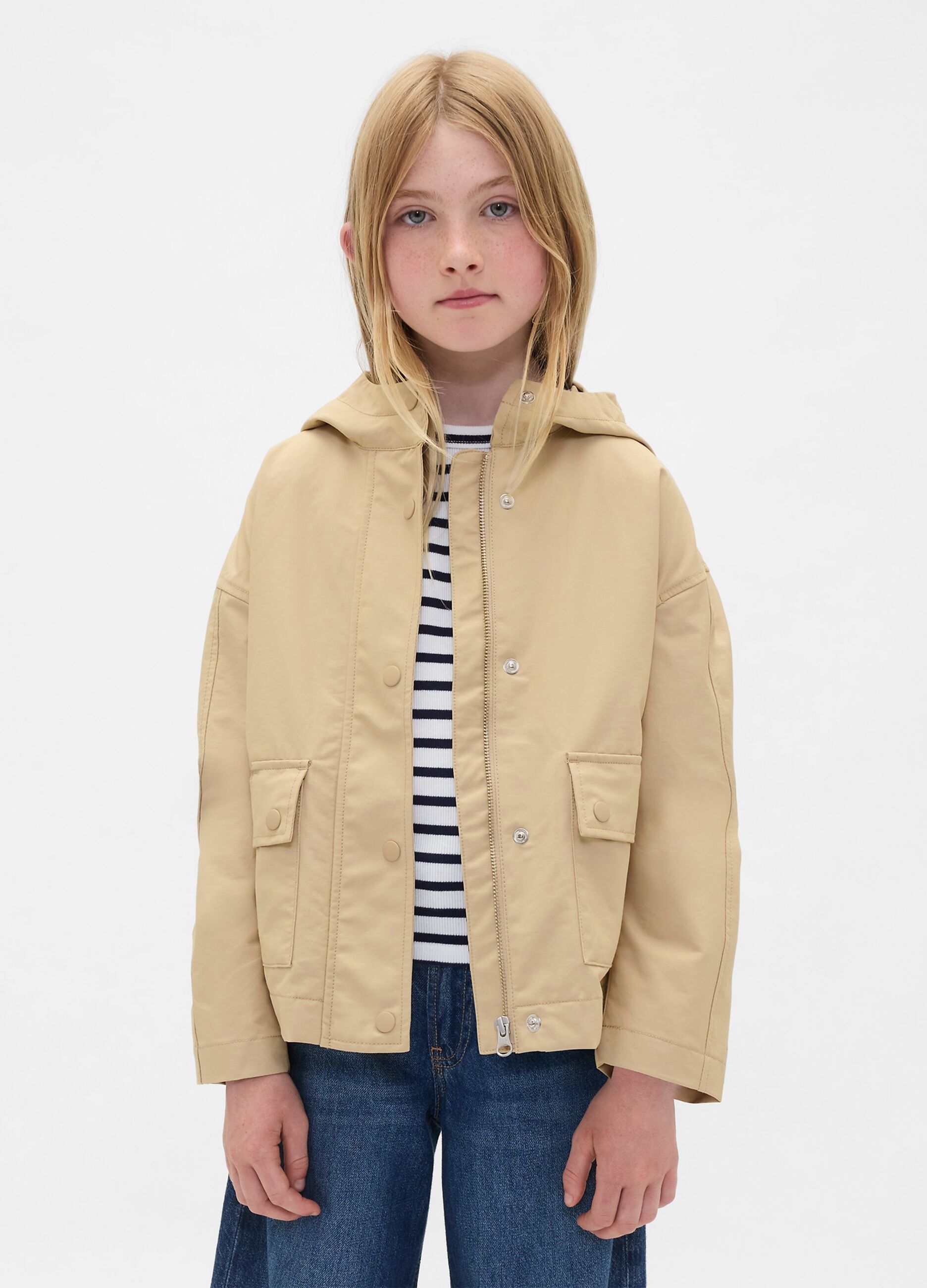 Beige hooded jacket for girls