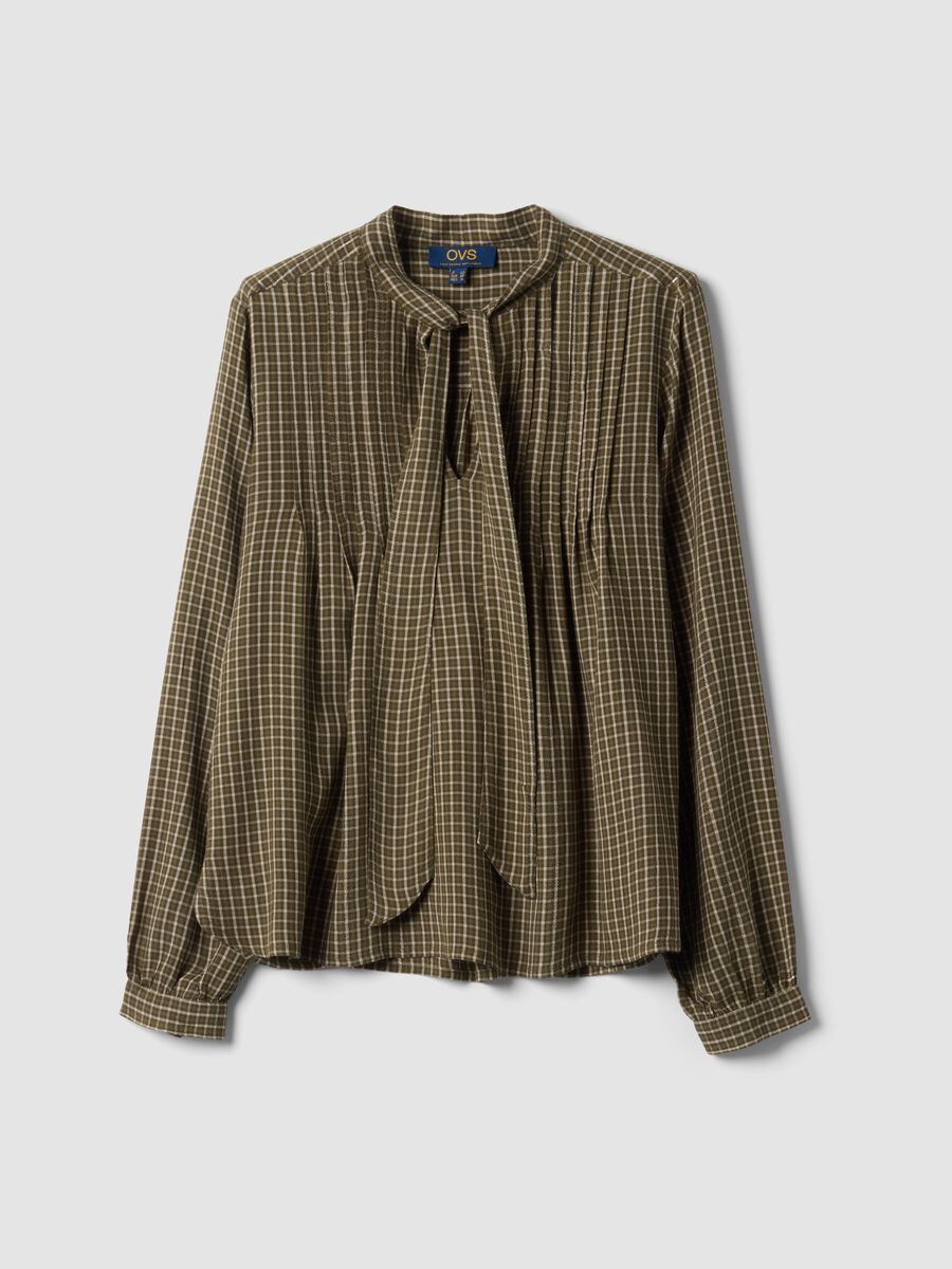 Blusa marrone in pura viscosa a quadri_0