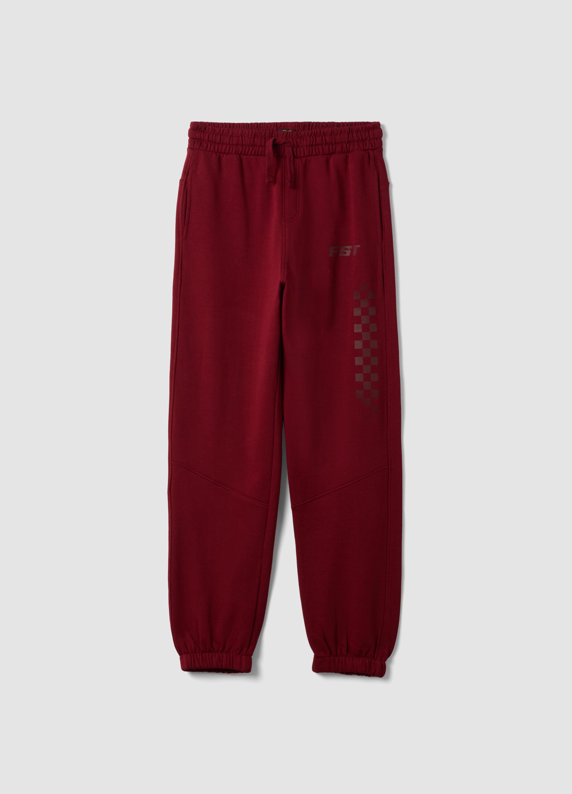Red relaxed-fit joggers in pure organic cotton with check print