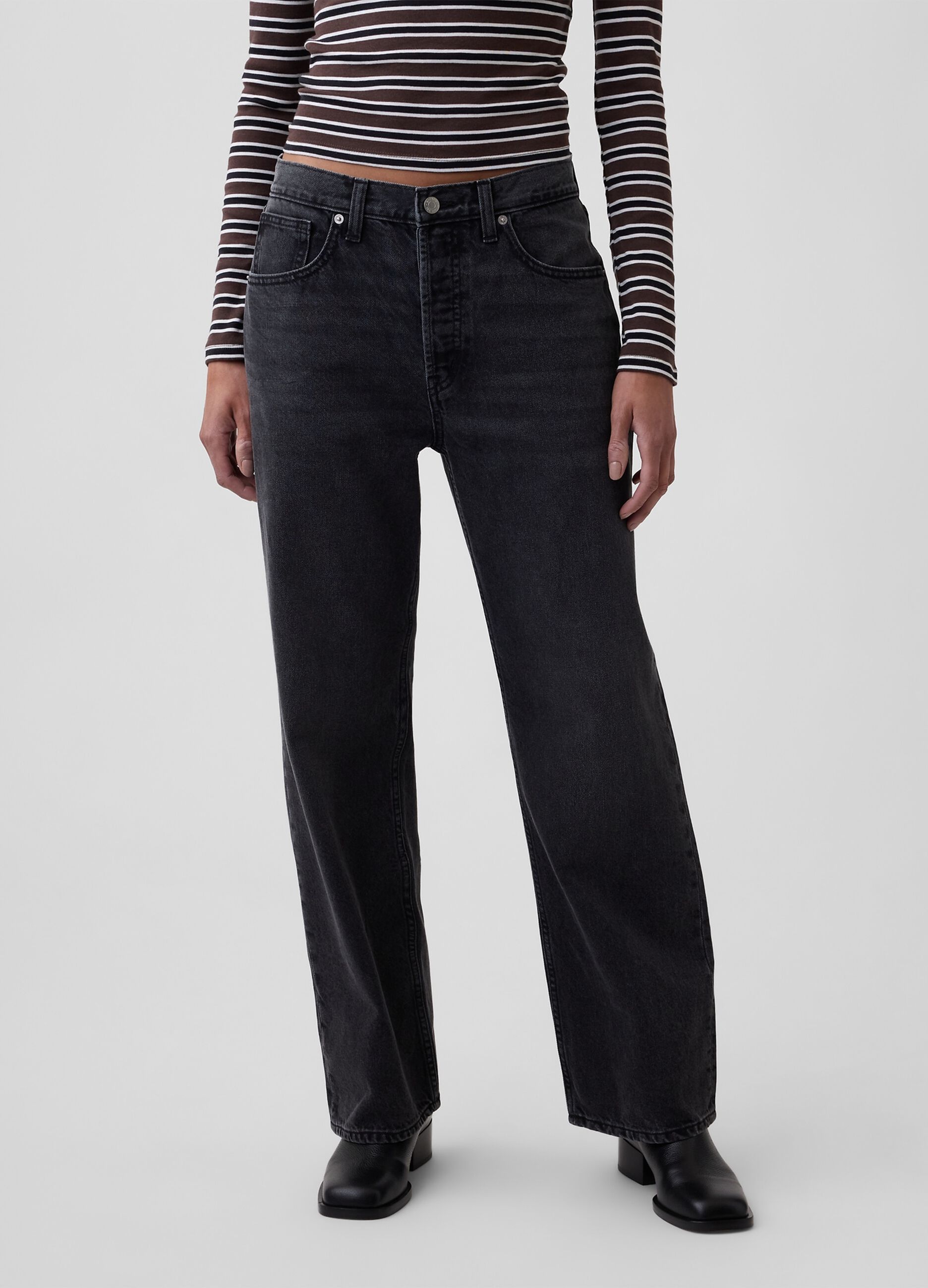Black straight-leg pure cotton jeans (oversized fit)
