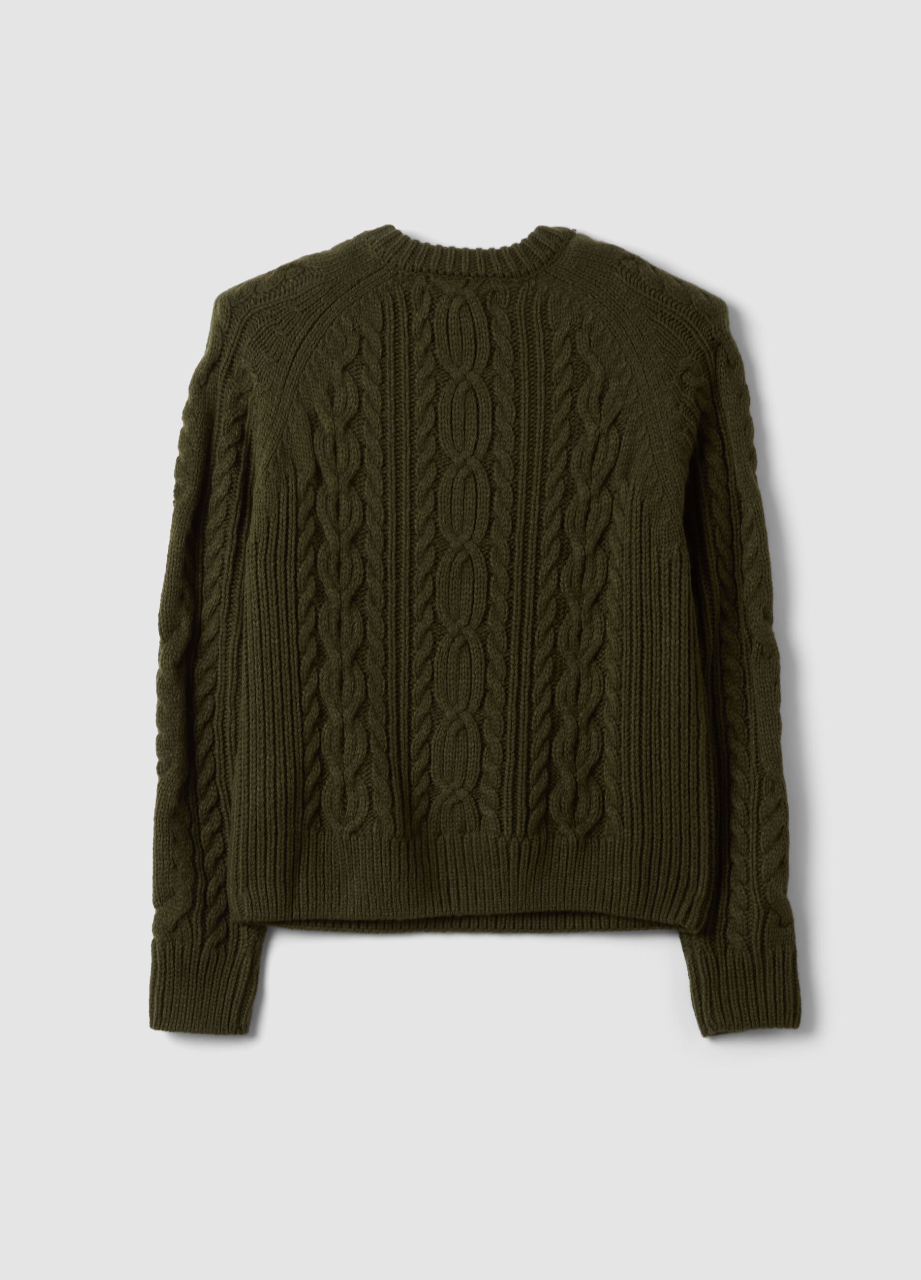 Green cable-knit wool-blend crew neck jumper