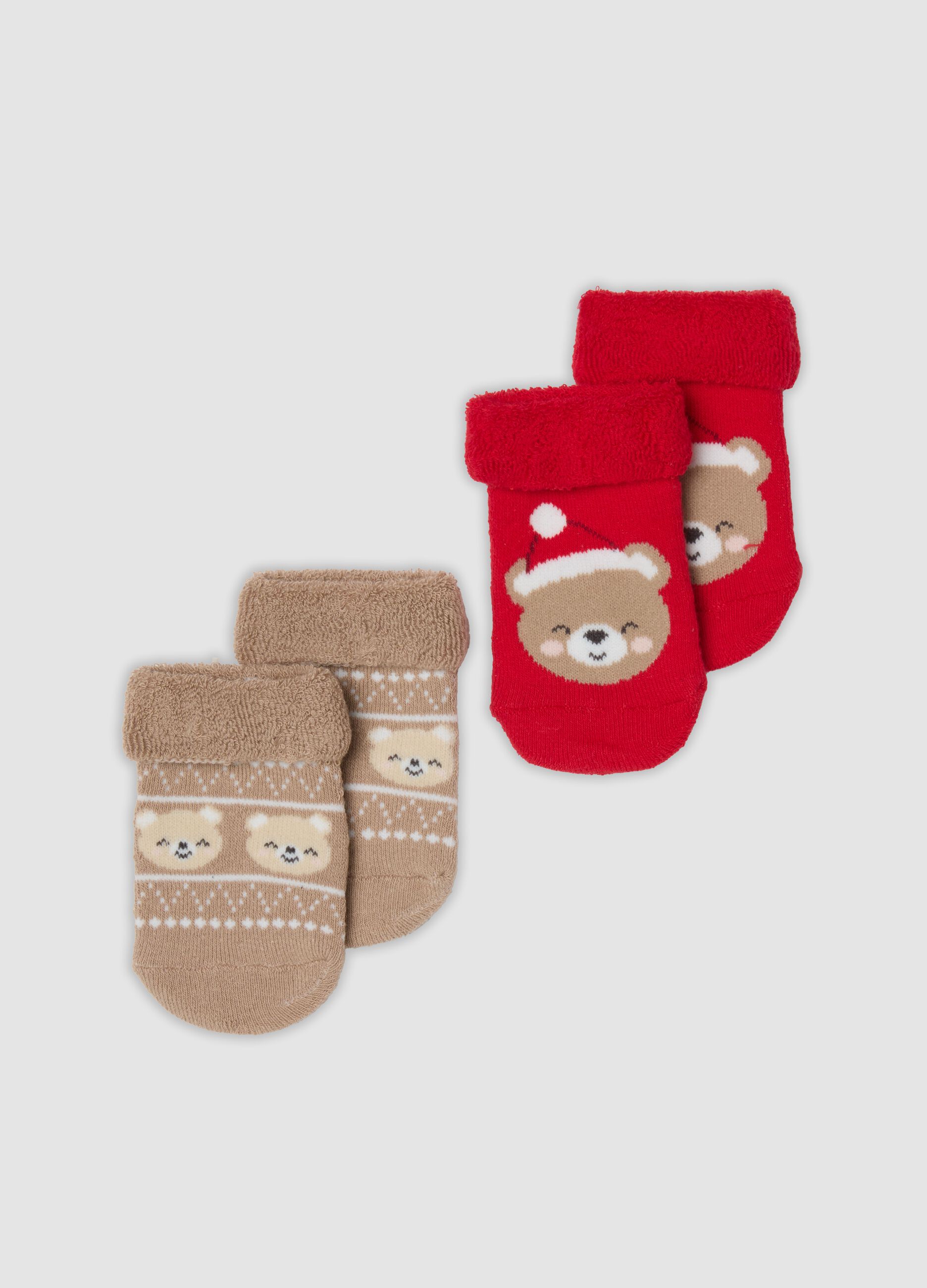 Bipack di calze multicolor in cotone organico elasticizzato con orsetto