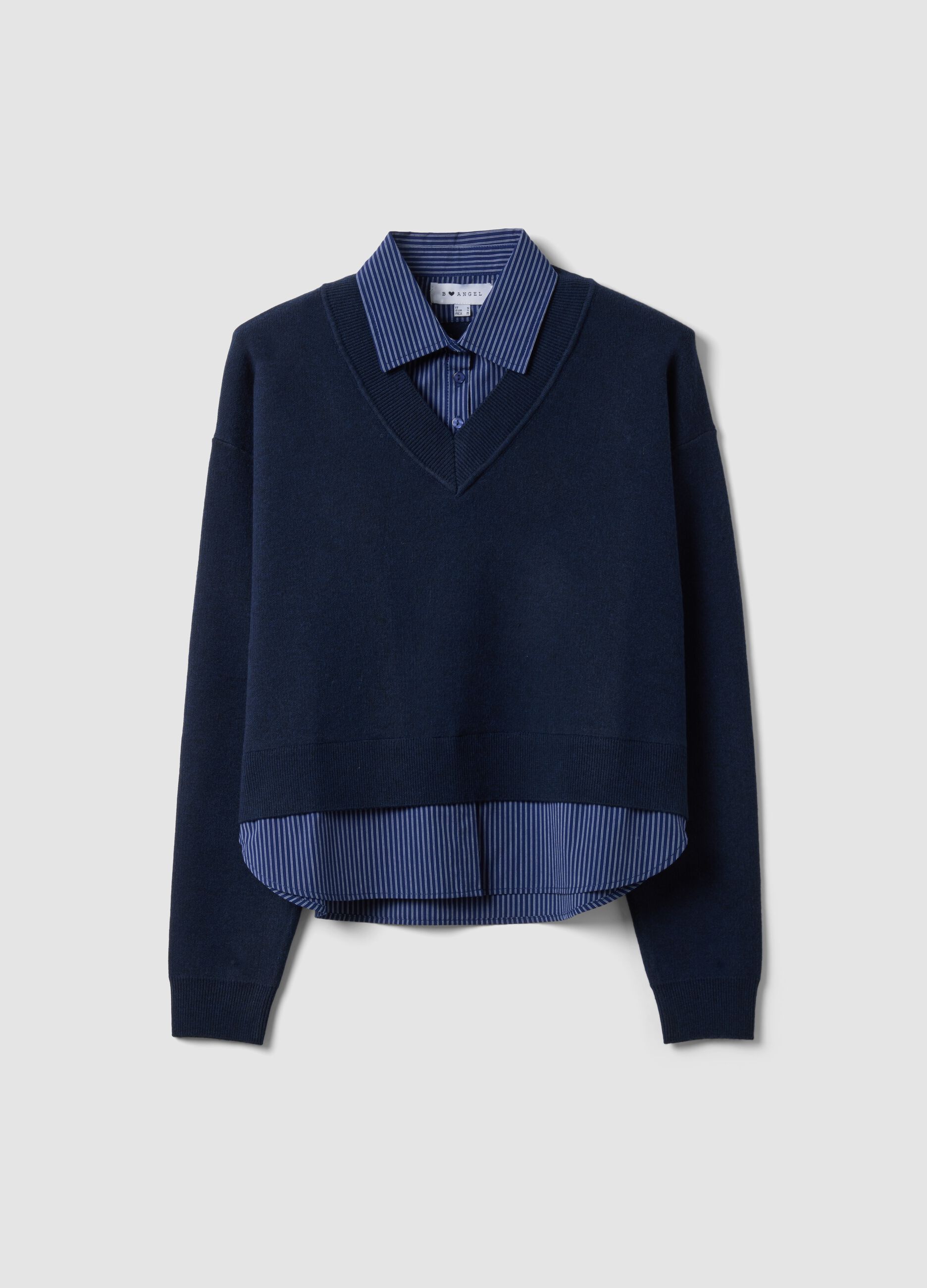 Felpa blu in misto viscosa con scollo a V