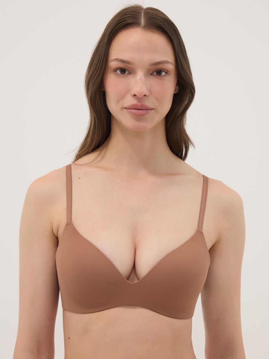 Brown padded triangle bra in stretch fabric_0