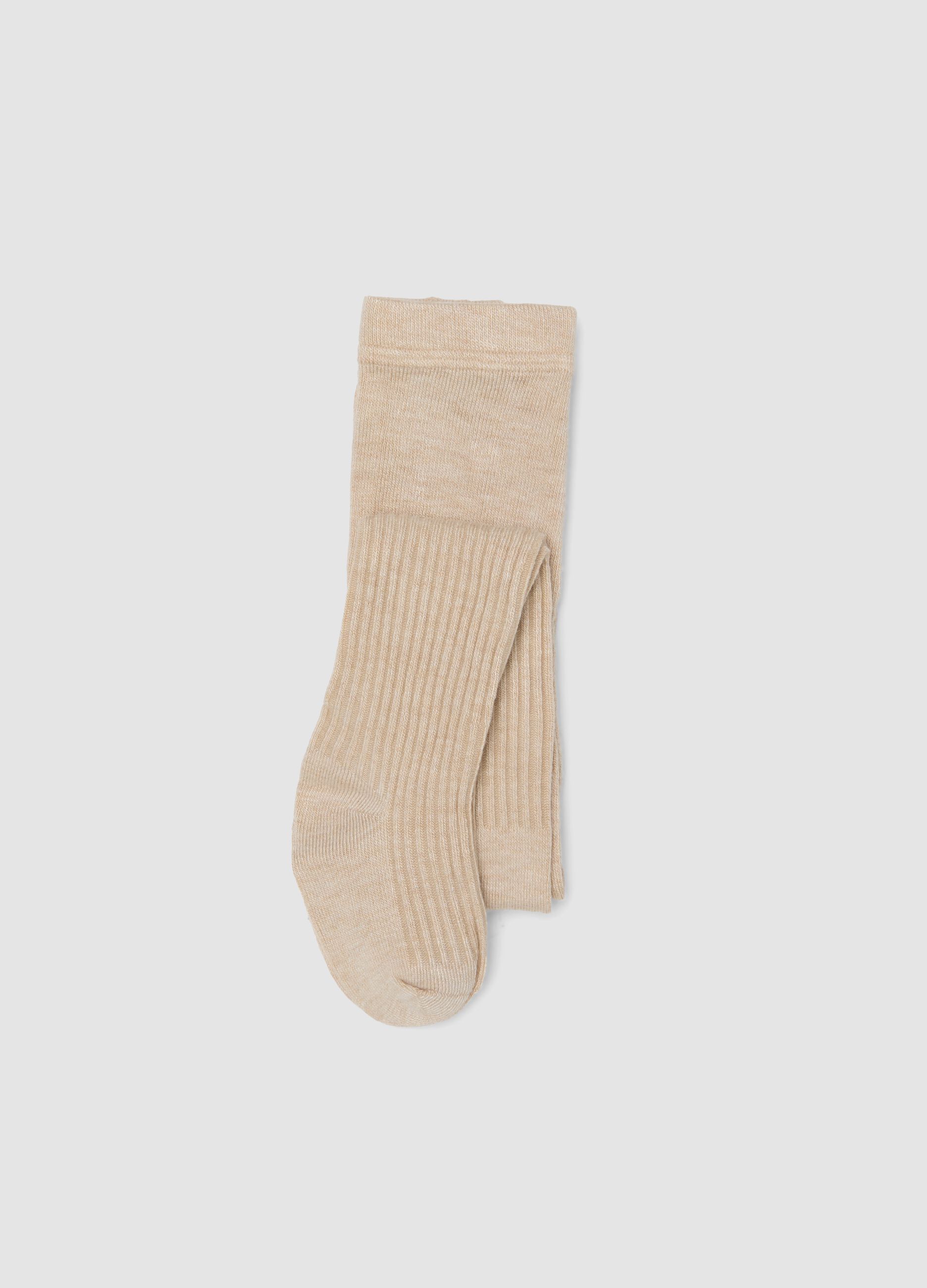 Beige ribbed stretch tights