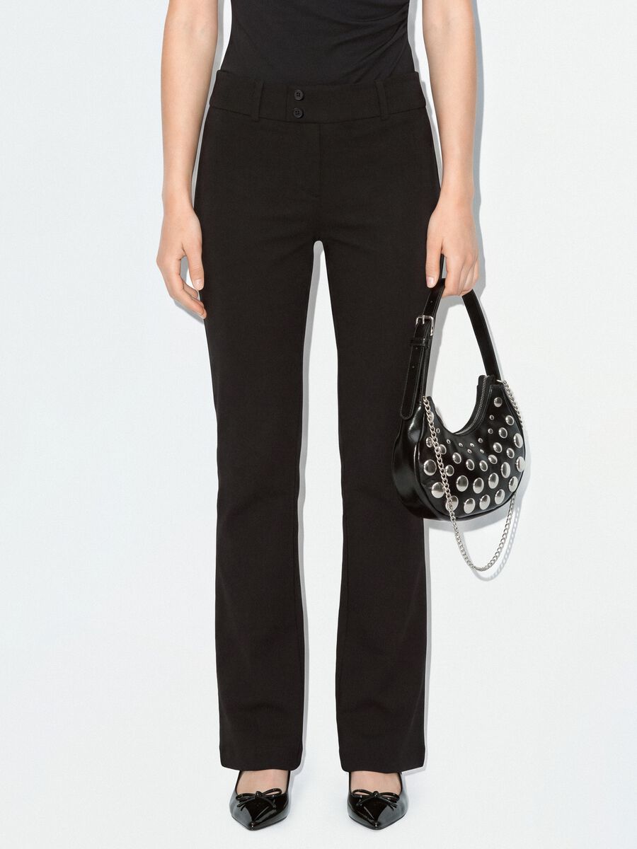 Black flared trousers in stretch viscose_1